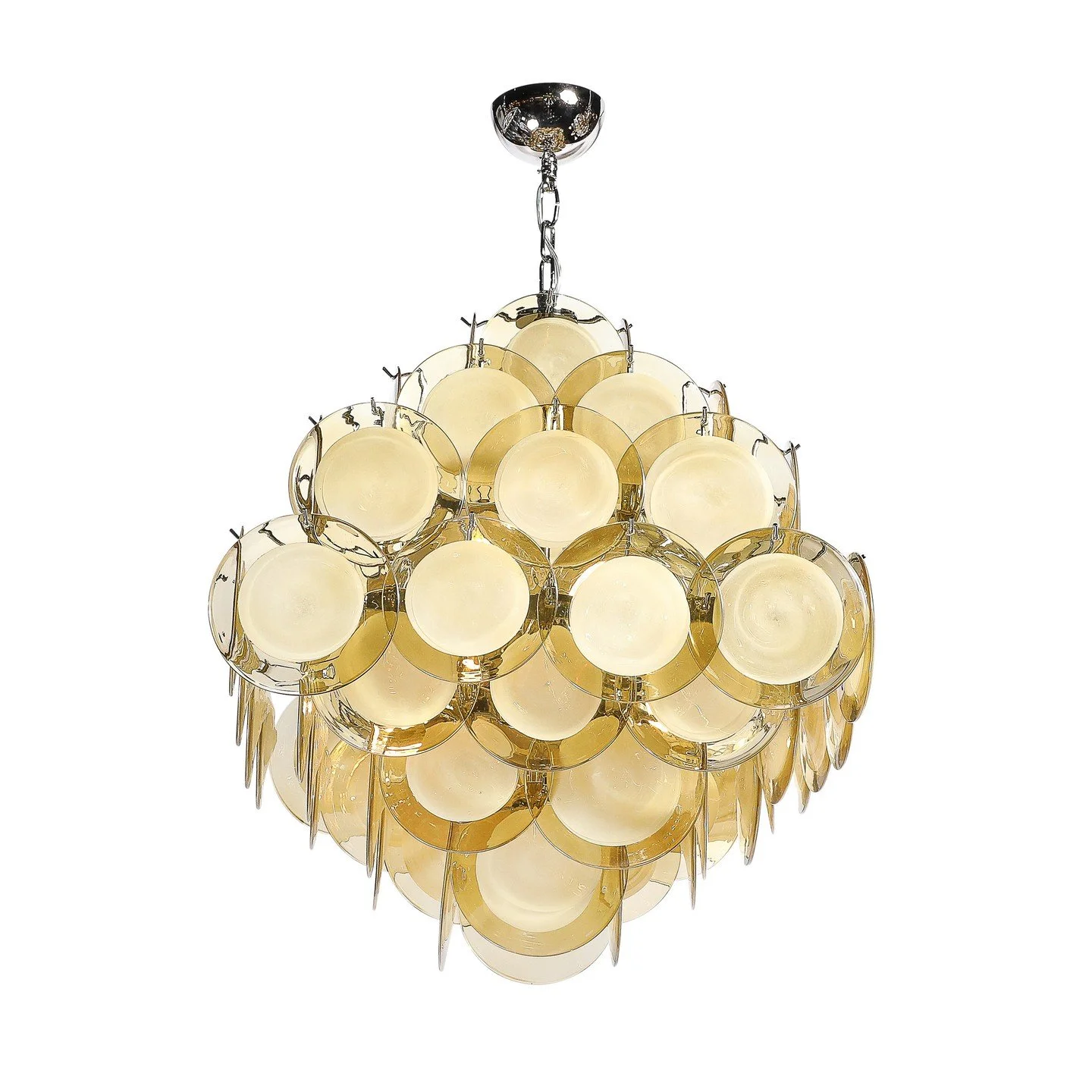 Modernist Hand-Blown Murano Glass Pagoda Form Disc Chandelier in Citrine Hue

Italy, 21st Century

Dimensions: 

Overall Height: 37 in (93.98 cm) x Width: 23 in (58.42 cm) x Depth: 23 in (58.42 cm)

Body Height: 23"
.
.
.
.
#muranoglass
#luxuryl