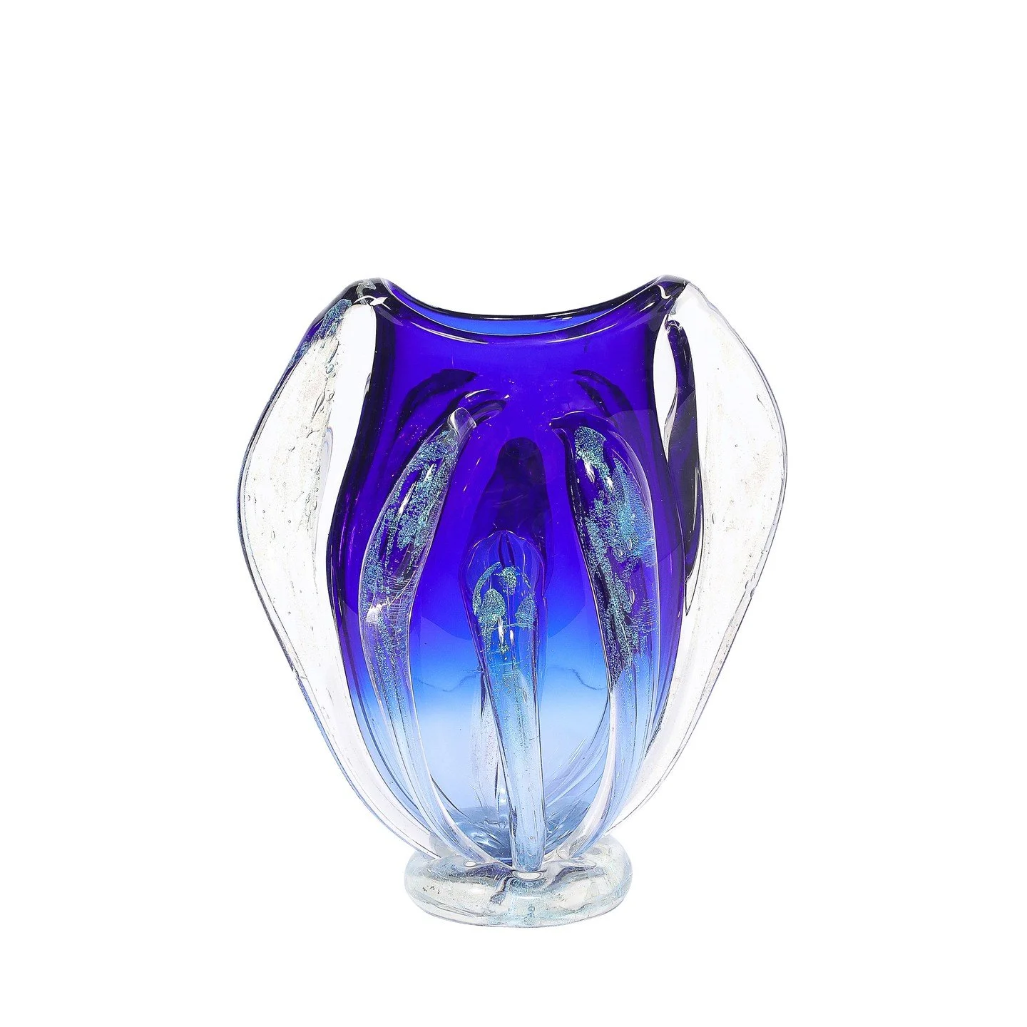 Modernist Hand-Blown Art Glass Vase in Cobalt &amp; Ultramarine signed Will Dexter

American, Circa 1990

Dimensions:

Height: 17.5 in (44.45 cm) x Width: 13.5 in (34.29 cm) x Depth: 10 in (25.4 cm)
.
.
.
.
.
#vintagevase
#interiordesigners
#interior