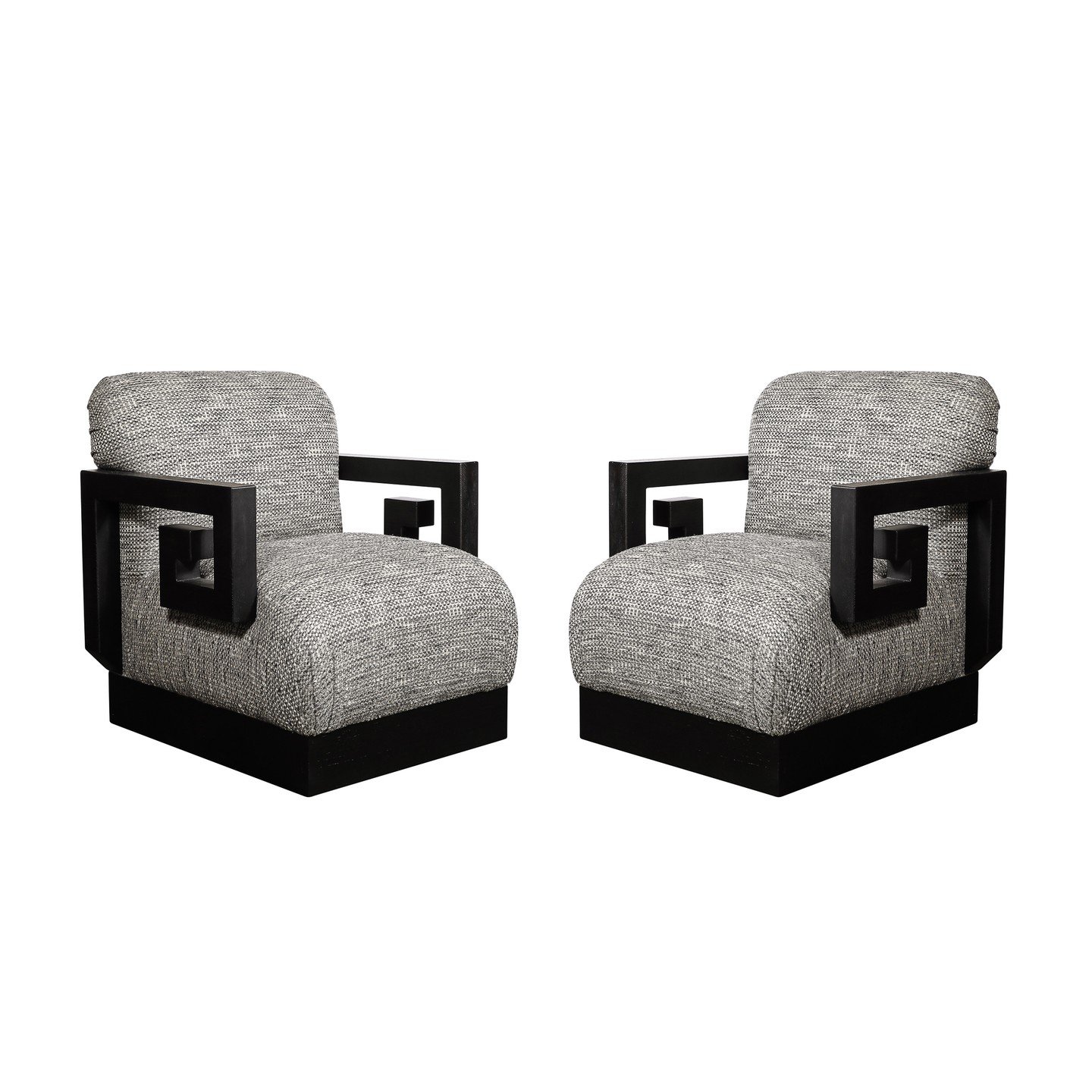 Pair of Mid-Century Greek Key Club Chairs in Grey Holly Hunt Upholstery

American, Circa 1960

Dimensions:

Height: 33 in (83.82 cm) x Width: 29.5 in (74.93 cm) x Depth: 29 in (73.66 cm)

Seat Height: 18 in (45.72 cm)
.
.
.
.
.
#greekkeychairs
#midce