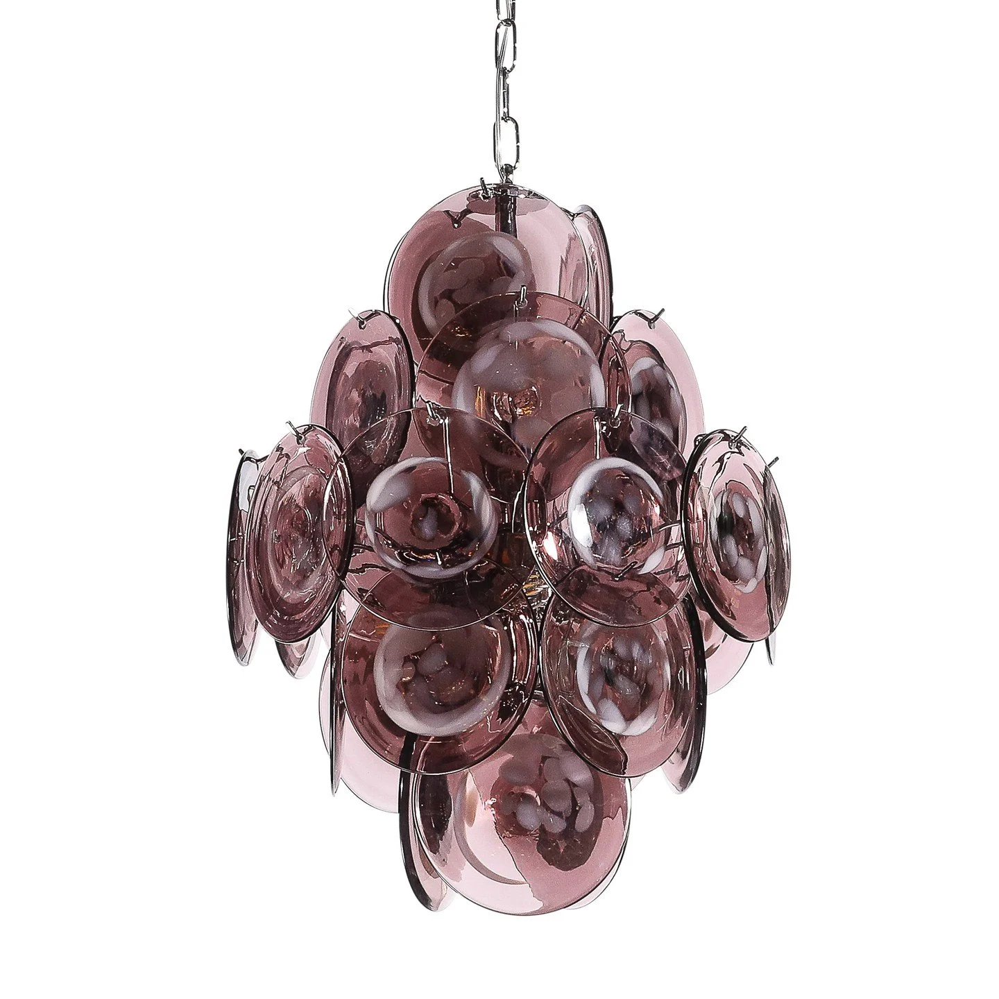 Modernist Hand-Blown Smoked Mauve Spotted Murano Glass Five-Tier Disc Chandelier

Italy, circa 1980

Dimensions: 

Overall Height: 45 in (114.3 cm) x Diameter: 16 in (40.64 cm)

Body Height: 22"
.
.
.
.
.
#muranoglass
#luxurylighting
#midcentury