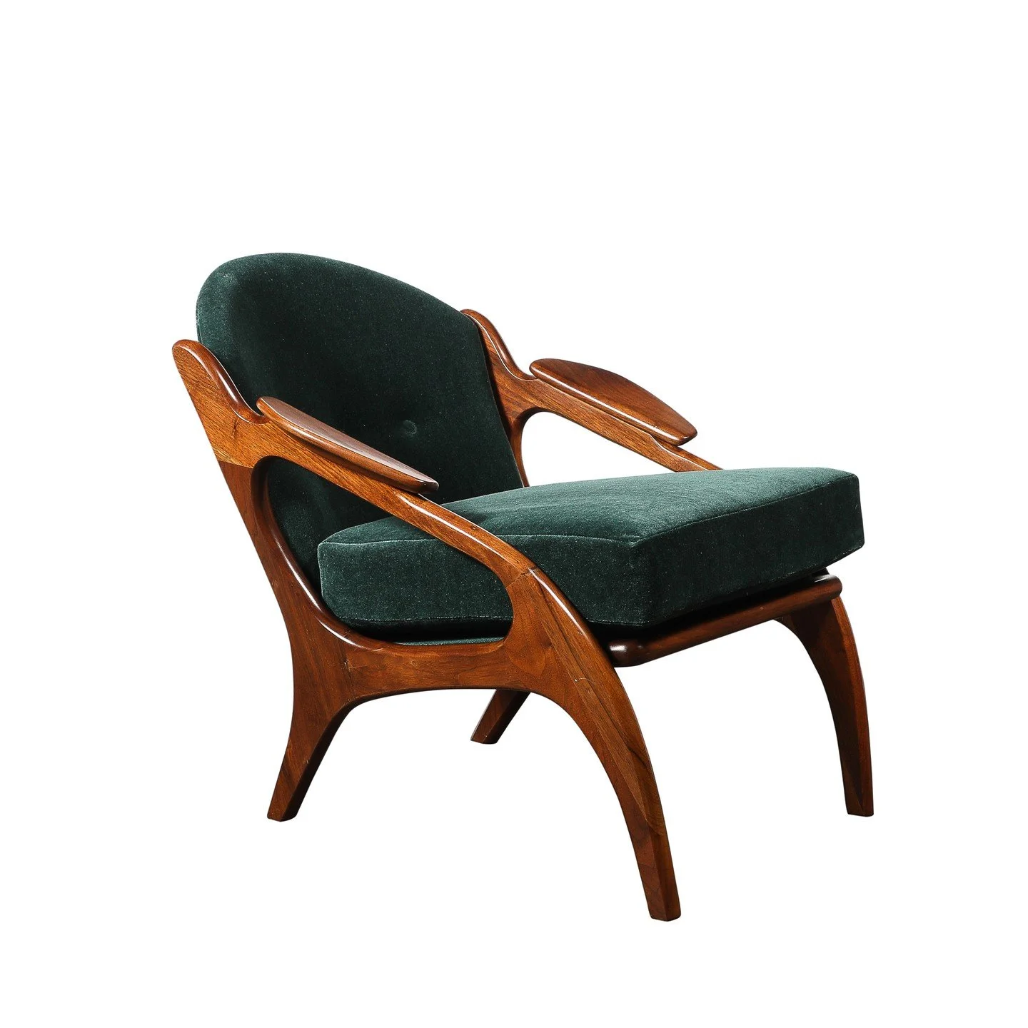 Mid-Century 2249-C Lounge Chair in Walnut &amp; Viridian Velvet by Adrian Pearsall

American, Circa 1960

Dimensions: 

Height: 28 in (71.12 cm) x Width: 28 in (71.12 cm) x Depth: 30 in (76.2 cm)

Seat Height: 18 in (45.72 cm)

Creator: Adrian Pearsa