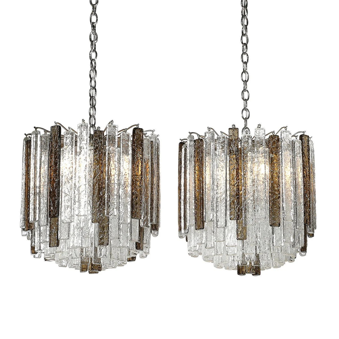 Pair of Mid-Century Modernist Hand-Blown Mottled Murano Glass Pendants by Venini

Italy, Circa 1970

Dimensions: 

Overall Height: 42 in (106.68 cm) x Diameter: 16.5 in (41.91 cm)

Body Height: 18"

Creator: Venini (Maker)
.
.
.
.
.
#veninilight