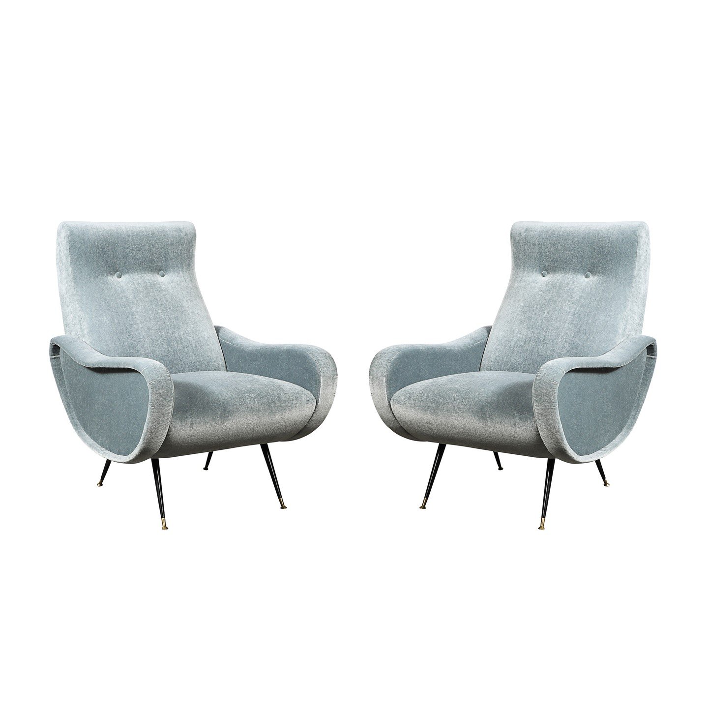 Mid-Century Modernist Lady Arm Chairs in Powder Blue Mohair by Marco Zanuso

Italy, Circa 1950

Dimensions: 

Height: 36 in (91.44 cm) x Width: 27.5 in (69.85 cm) x Depth: 32 in (81.28 cm)

Seat Height: 17 in (43.18 cm)

Creator: Marco Zanuso (Maker)