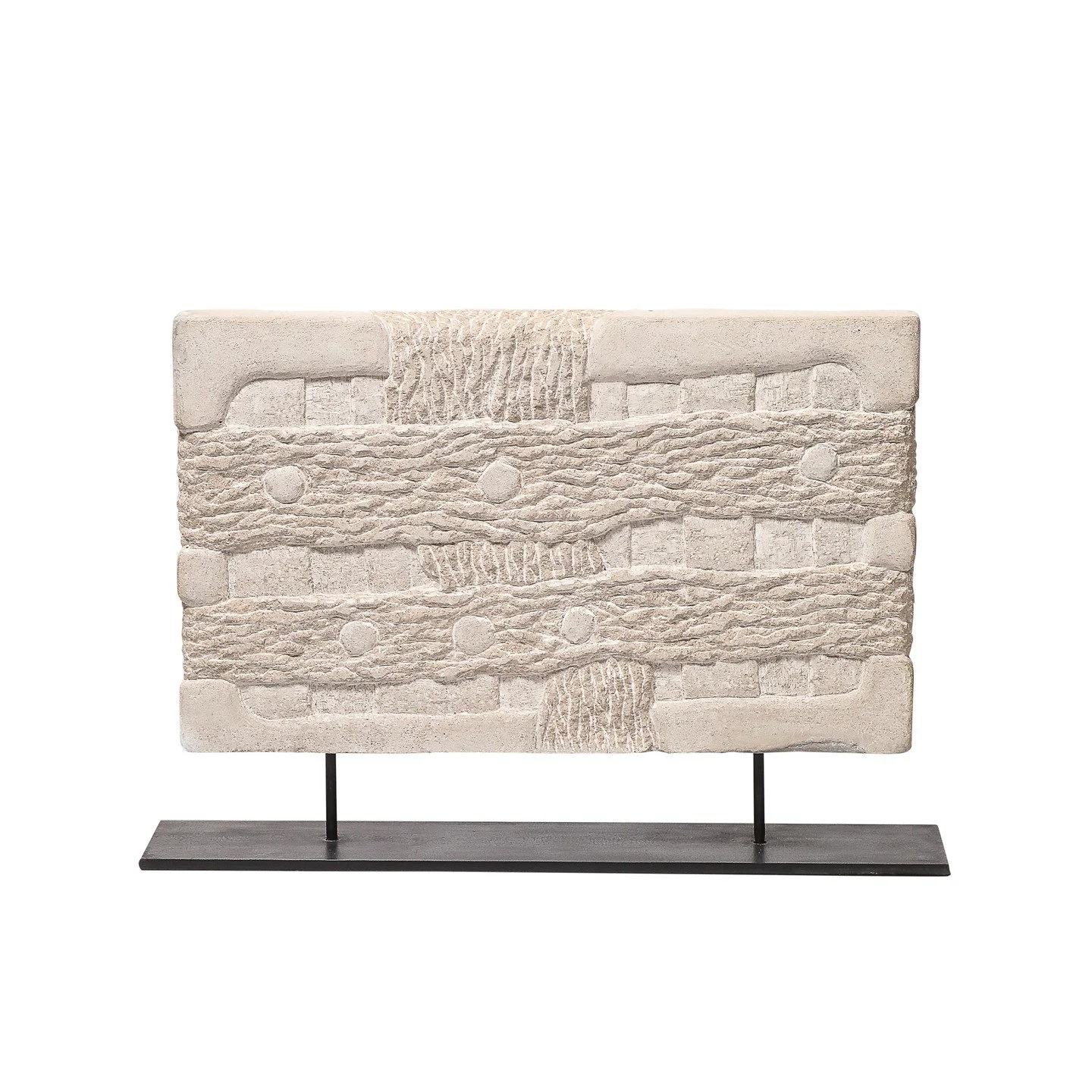 Modernist Limestone Sculpture on Iron Base entitled "Flood" by Bradford Graves

American, C. 1995

Dimensions: 

Height: 18 in (45.72 cm) x Width: 26 in (66.04 cm) x Depth: 5 in (12.7 cm)
.
.
.
.
.
#vintagesculpture
#midcenturymodern
#inter