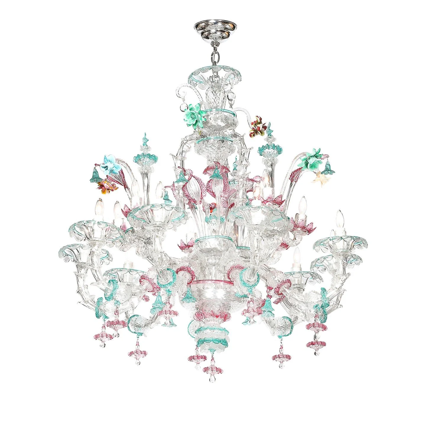 Exquisite &amp; Rare Mid-Century Classical Hand-Blown Murano Twelve Arm Chandelier

Italy, Circa 1950

Dimensions: 

Overall Height: 46 in (116.84 cm) x Diameter: 36 in (91.44 cm)

Body Height: 40"
.
.
.
.
.
#midcenturymurano
#muranoglass
#inter