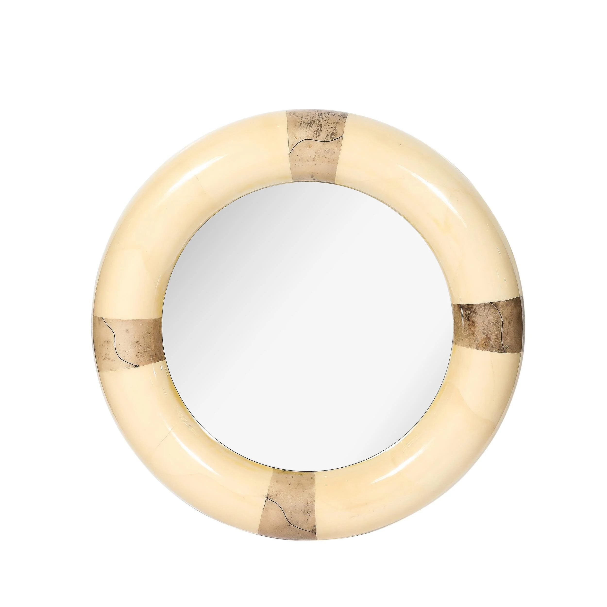 Mid-Century Modernist Cream Lacquered Goat Skin Round Mirror by Karl Springer

American, Circa 1980

Dimensions: 

Height: 4 in (10.16 cm) x Diameter: 34.5 in (87.63 cm)

Creator: Karl Springer (Maker)
.
.
.
.
#karlspringer 
#karlspringerfurniture 
#