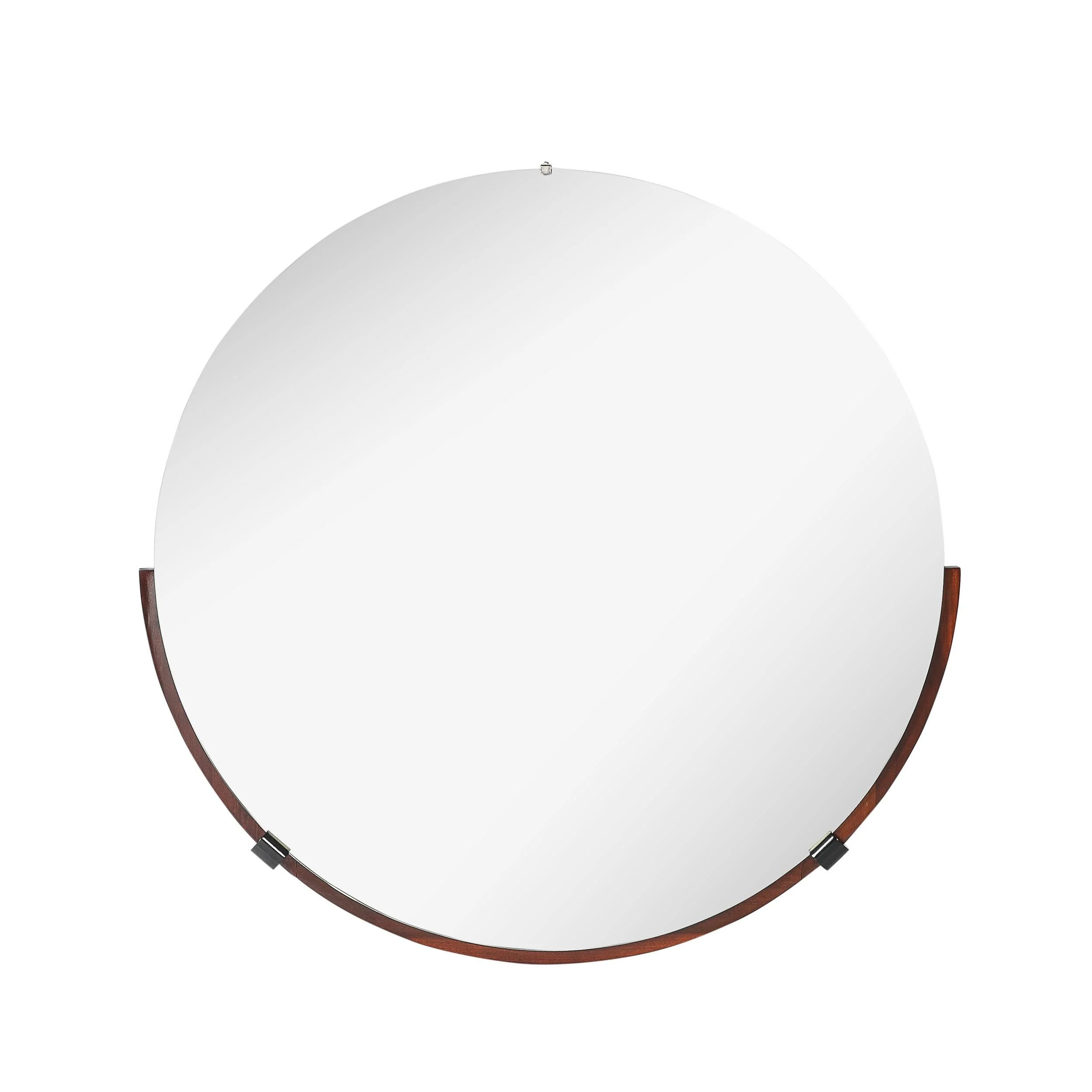 Art Deco Round Mirror with Walnut &amp; Black Lacquer Half Border Detailing

France , Circa 1935

Dimensions: 

Height: 42 in (106.68 cm) x Width: 40.75 in (103.51 cm) x Depth: 1.5 in (3.81 cm)
.
.
.
#artdeco #artdecomirror #interiordesigners #vintag