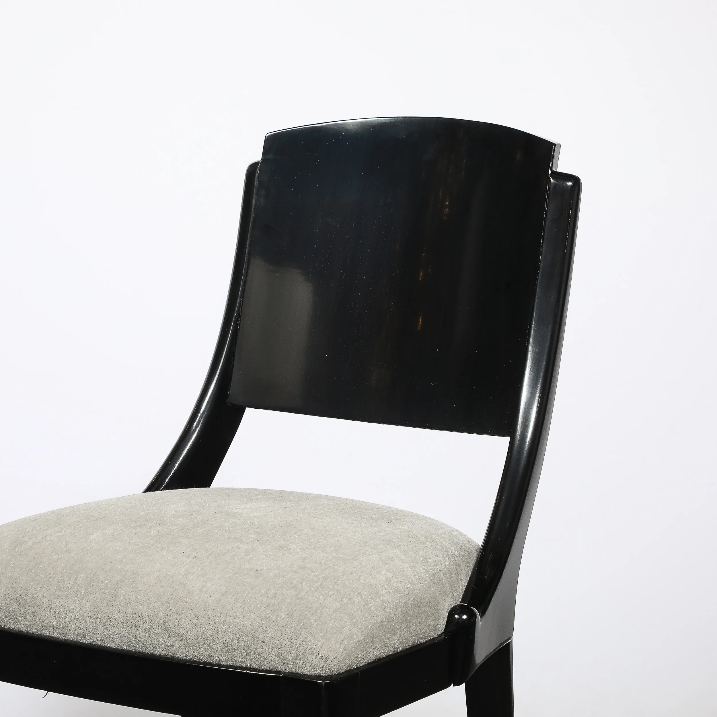 Set of Six Art Deco Sculptural Dining Chairs in Ebonized Walnut & Taupe Mohair — image 5