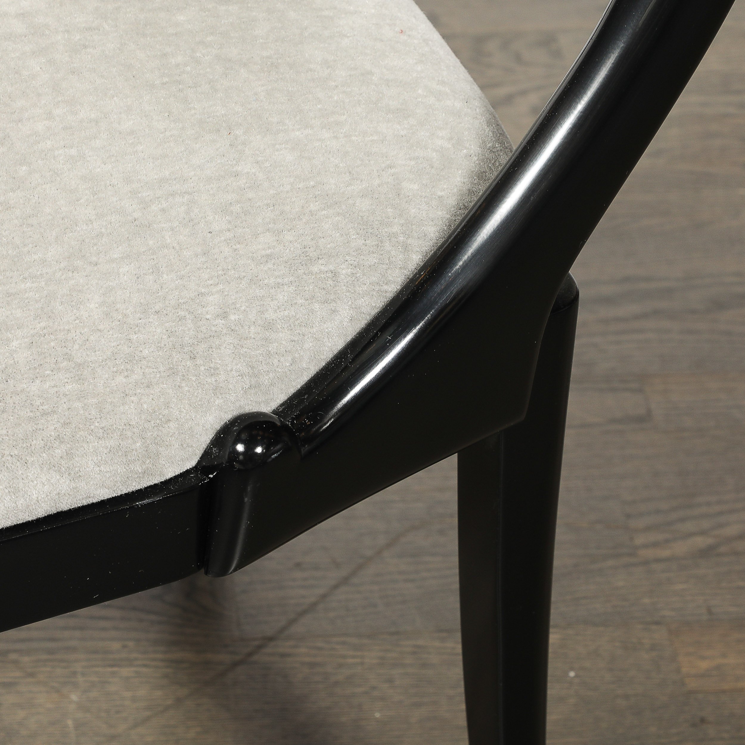 Set of Six Art Deco Sculptural Dining Chairs in Ebonized Walnut & Taupe Mohair — image 6
