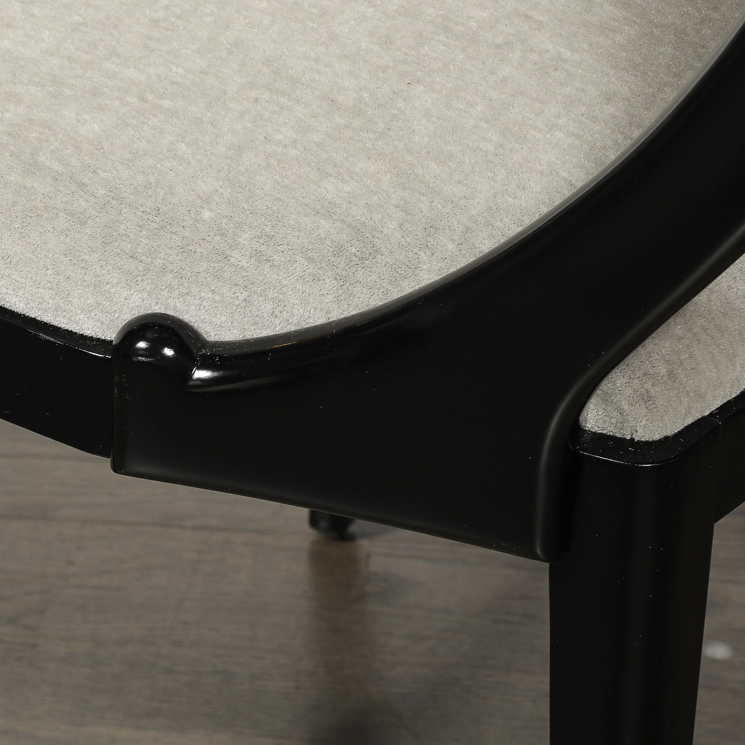 Set of Six Art Deco Sculptural Dining Chairs in Ebonized Walnut & Taupe Mohair — image 9