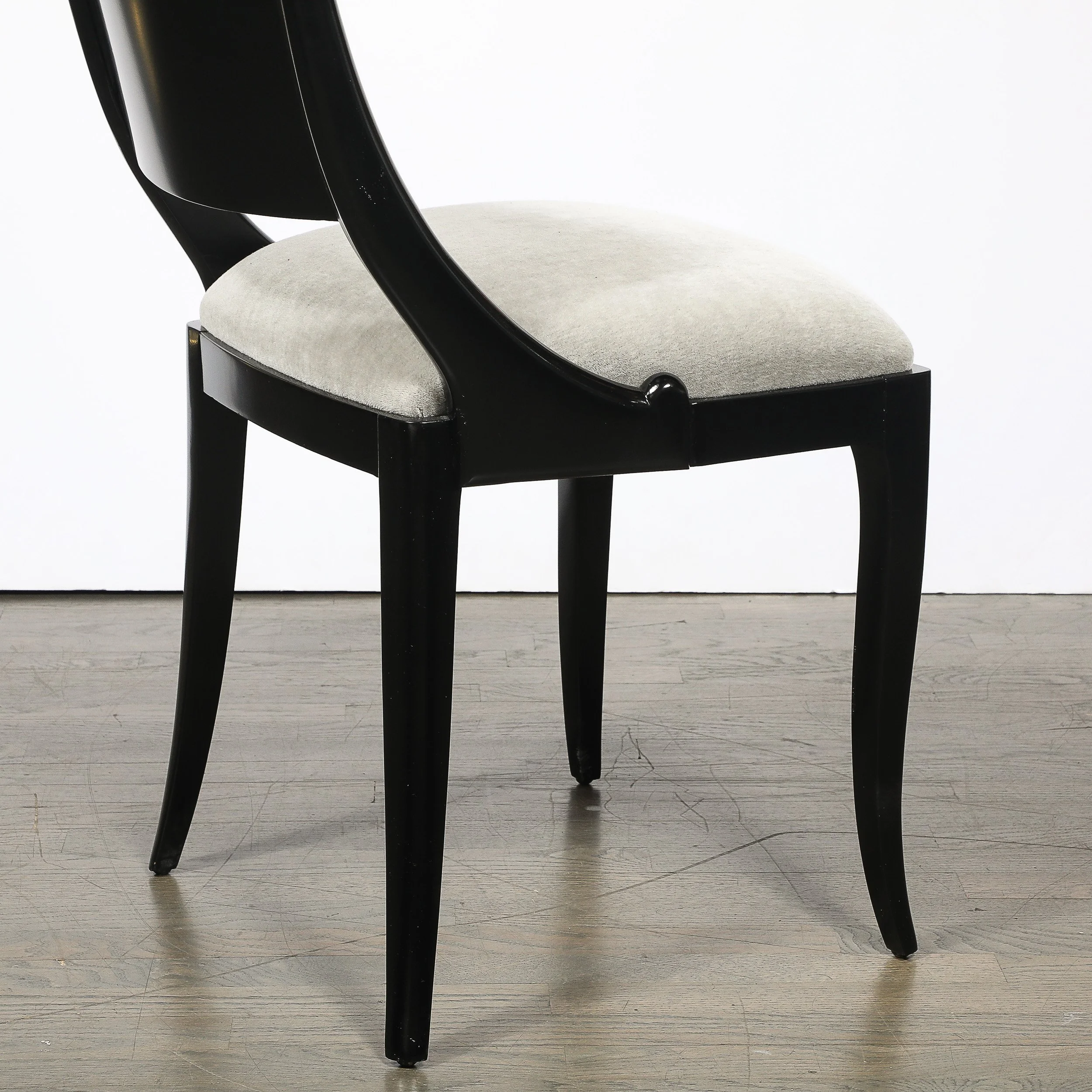Set of Six Art Deco Sculptural Dining Chairs in Ebonized Walnut & Taupe Mohair — image 10