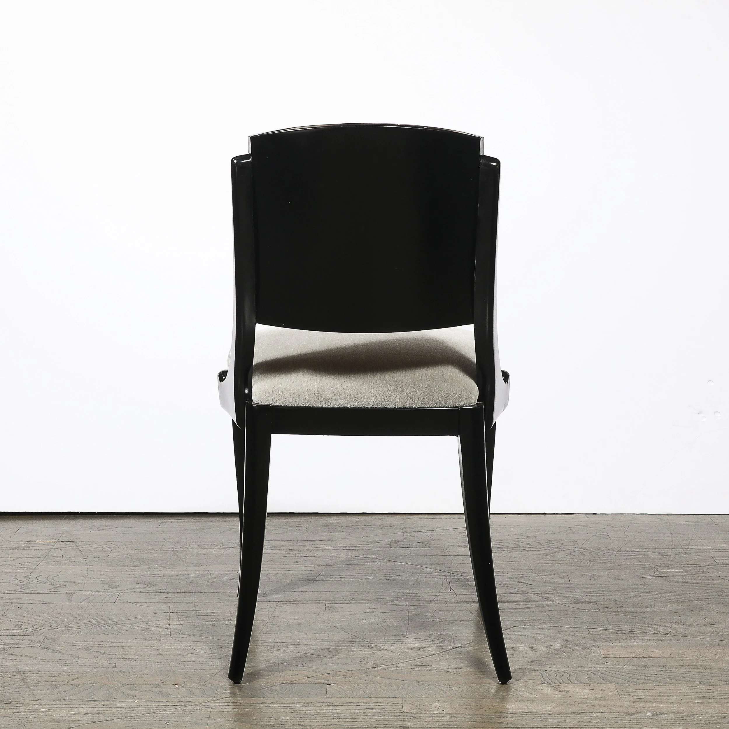 Set of Six Art Deco Sculptural Dining Chairs in Ebonized Walnut & Taupe Mohair — image 11