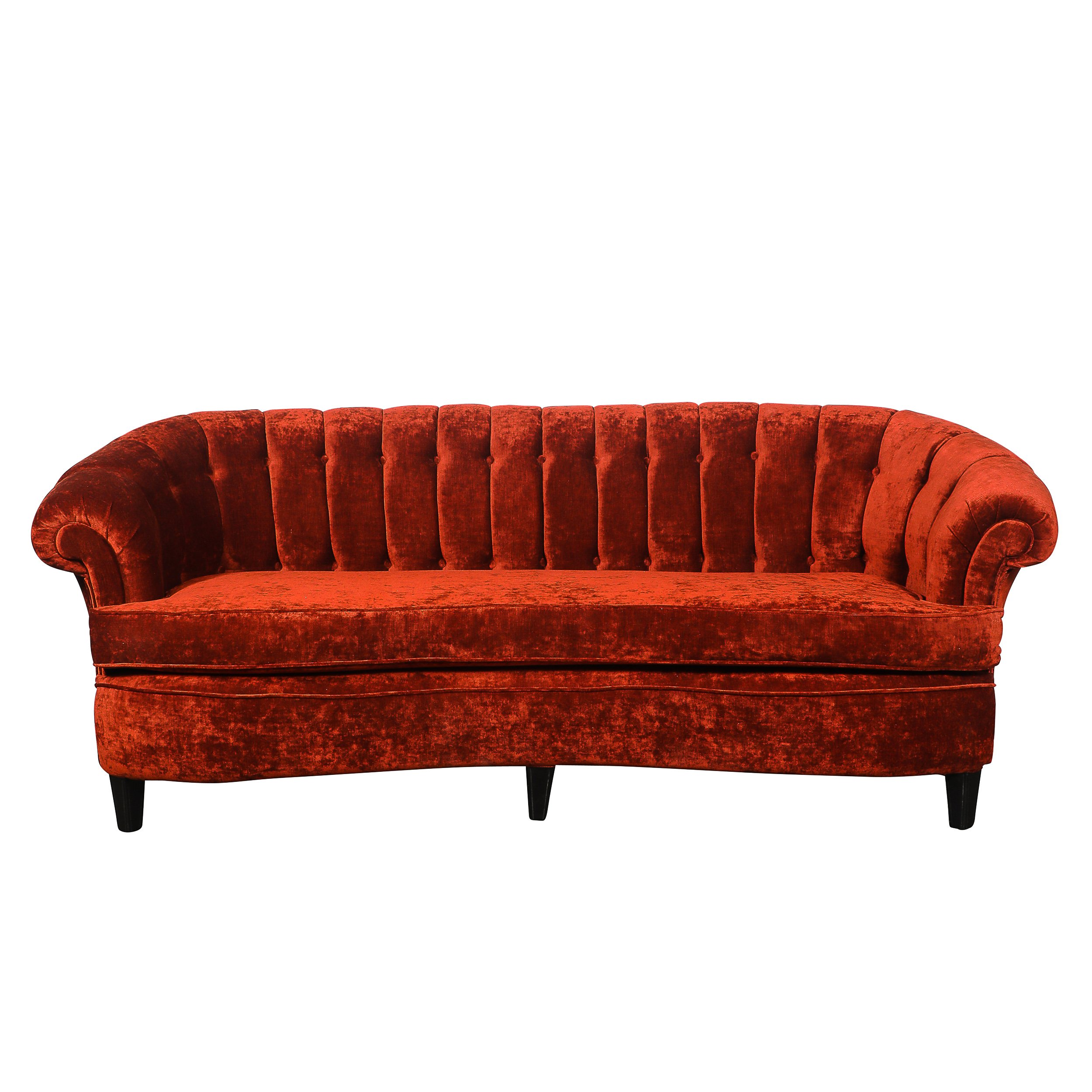 Art Deco Curved Channel-Back Scroll-Arm Sofa with Ebonized Tapered Supports — image 1