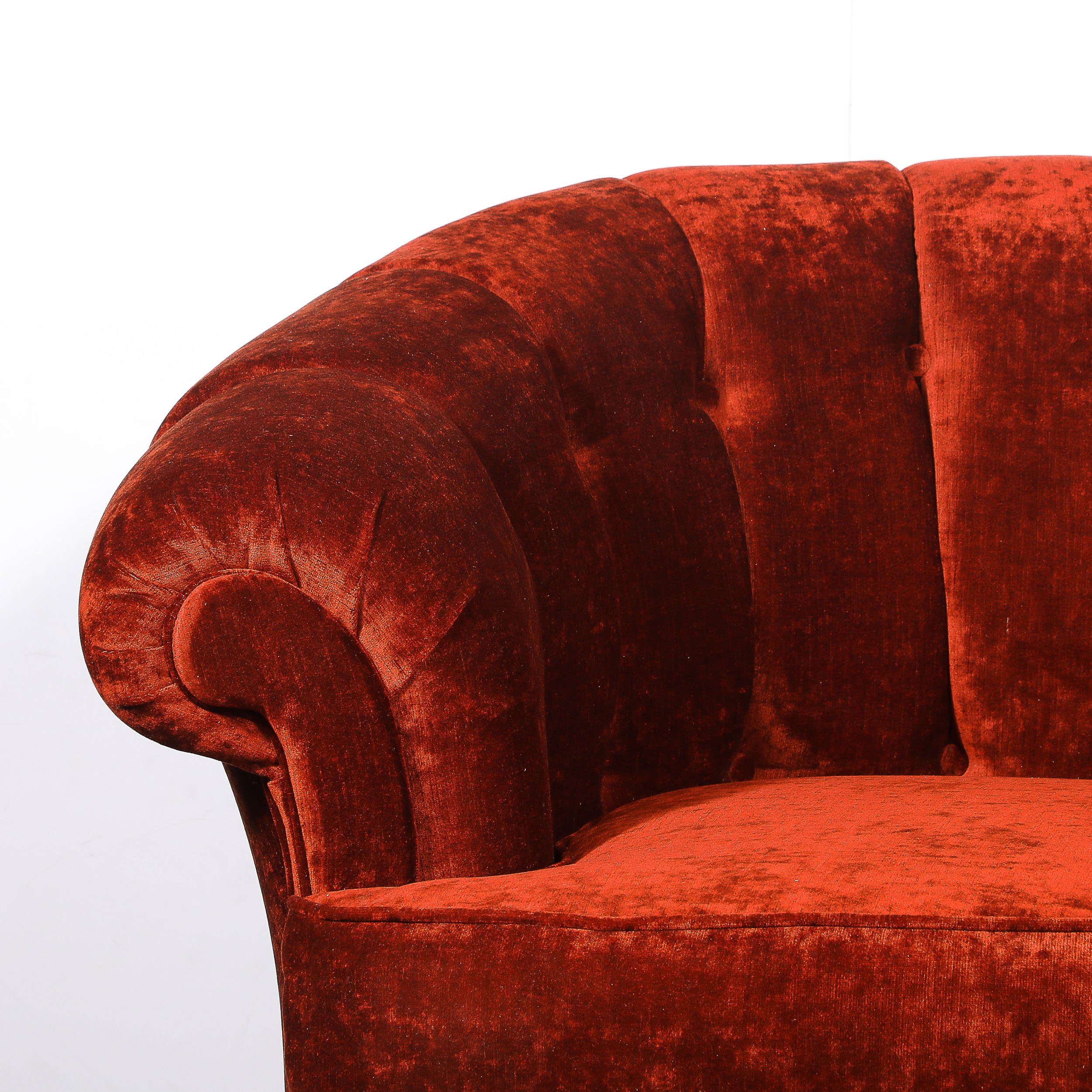 Art Deco Curved Channel-Back Scroll-Arm Sofa with Ebonized Tapered Supports — image 3