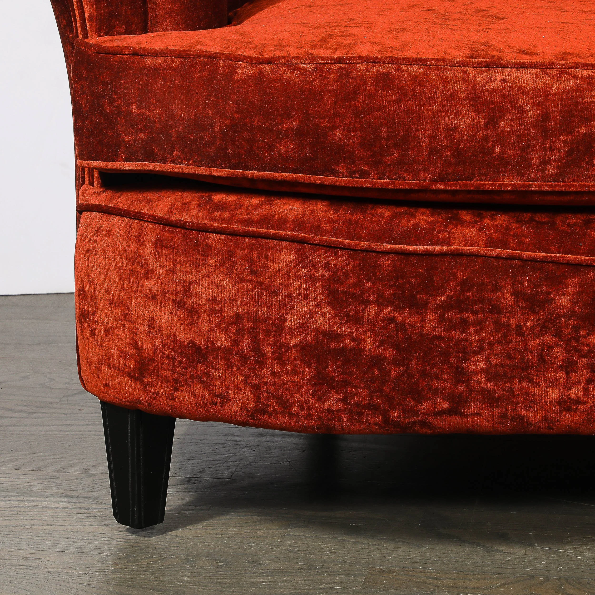 Art Deco Curved Channel-Back Scroll-Arm Sofa with Ebonized Tapered Supports — image 4