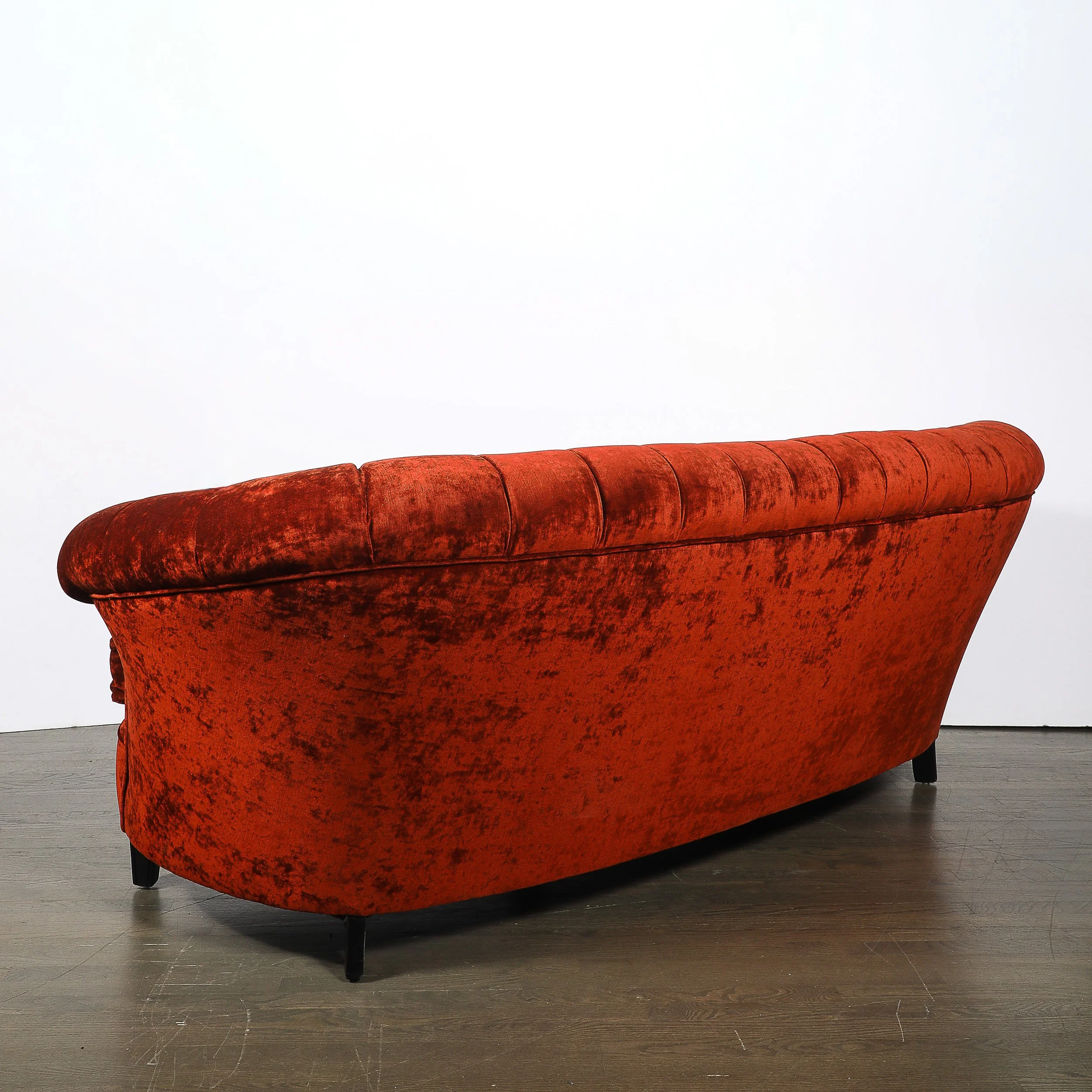 Art Deco Curved Channel-Back Scroll-Arm Sofa with Ebonized Tapered Supports — image 8