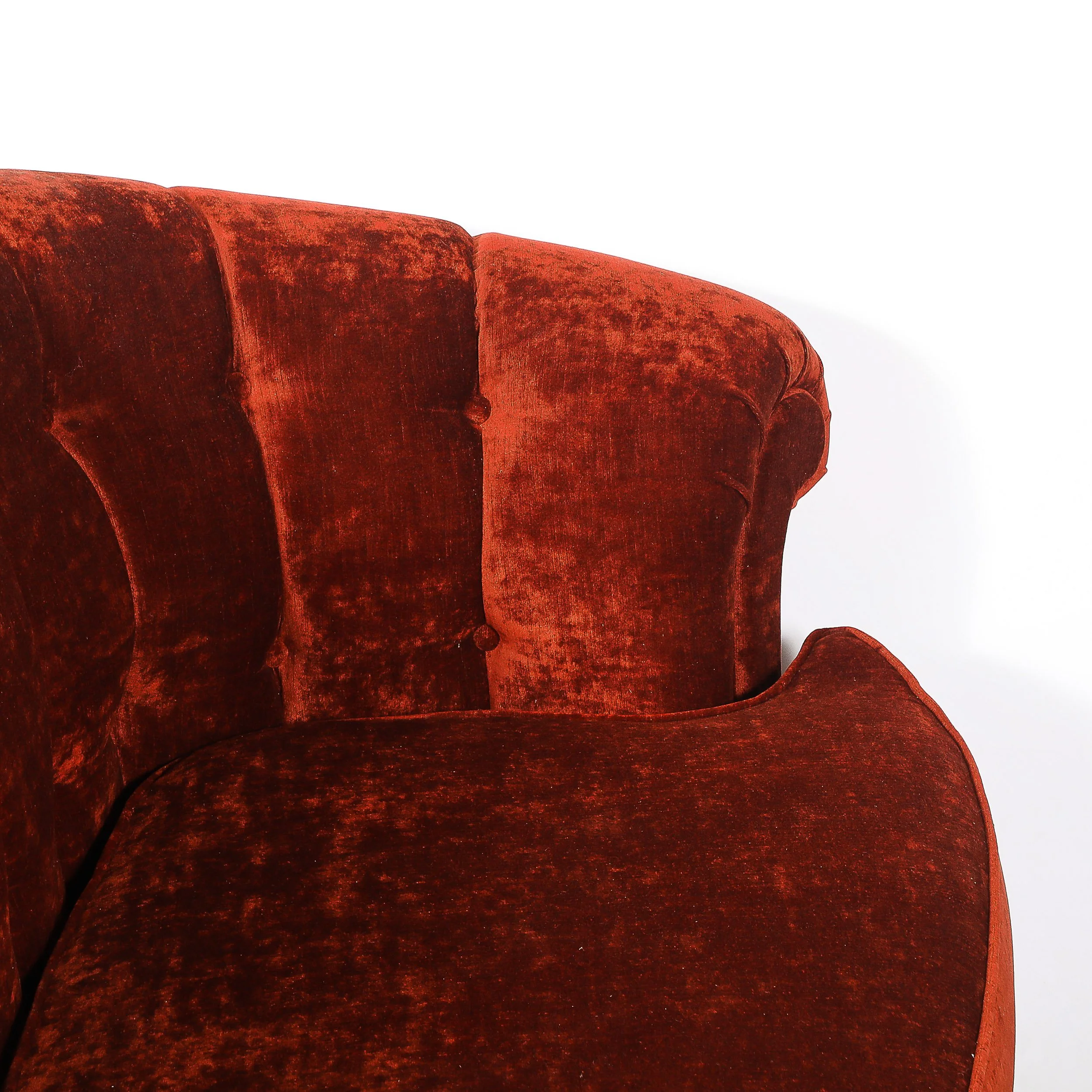 Art Deco Curved Channel-Back Scroll-Arm Sofa with Ebonized Tapered Supports — image 10