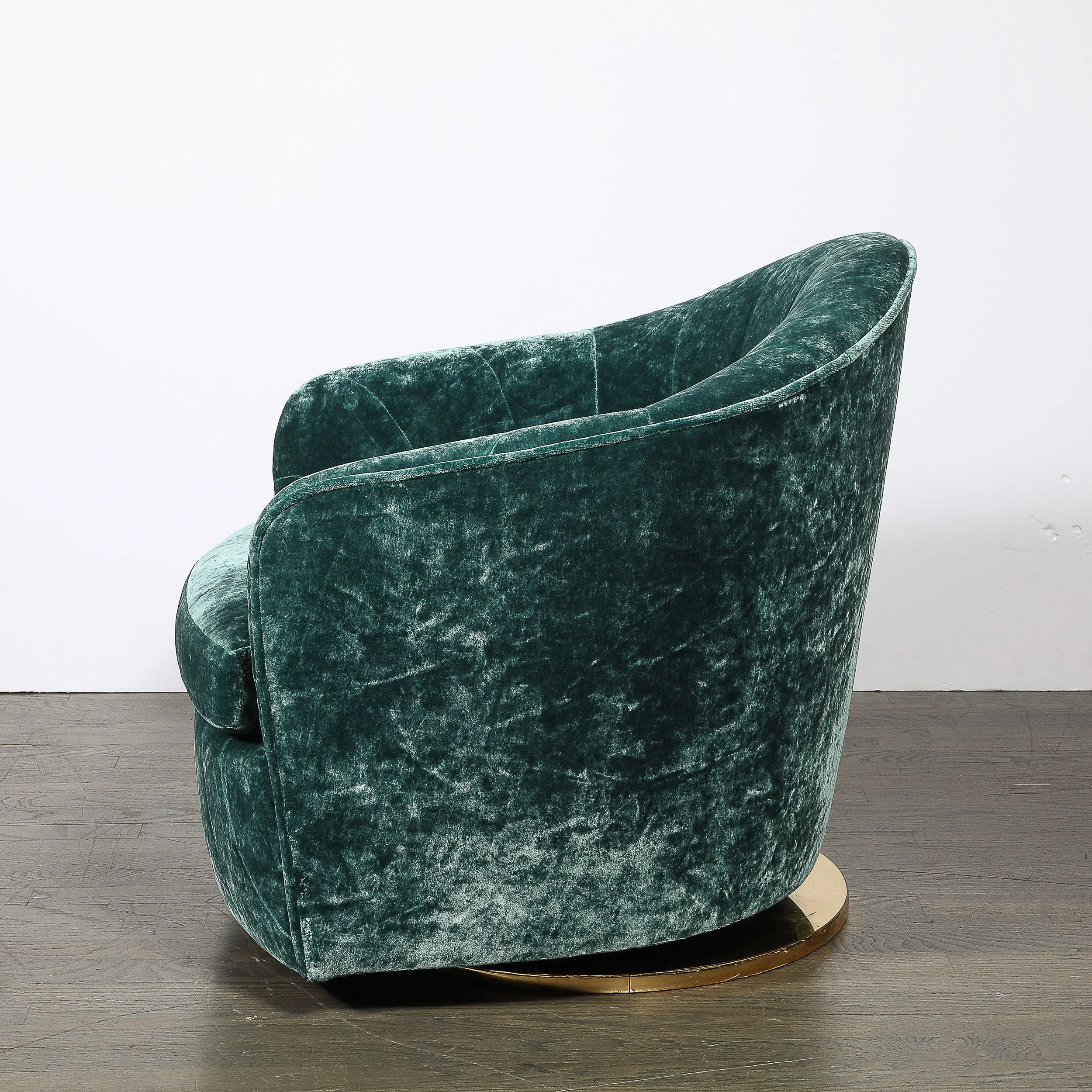 Mid-Century Milo Baughman Swivel Tilt Club Chair W/ Brass Base in Smoked Emerald — image 3