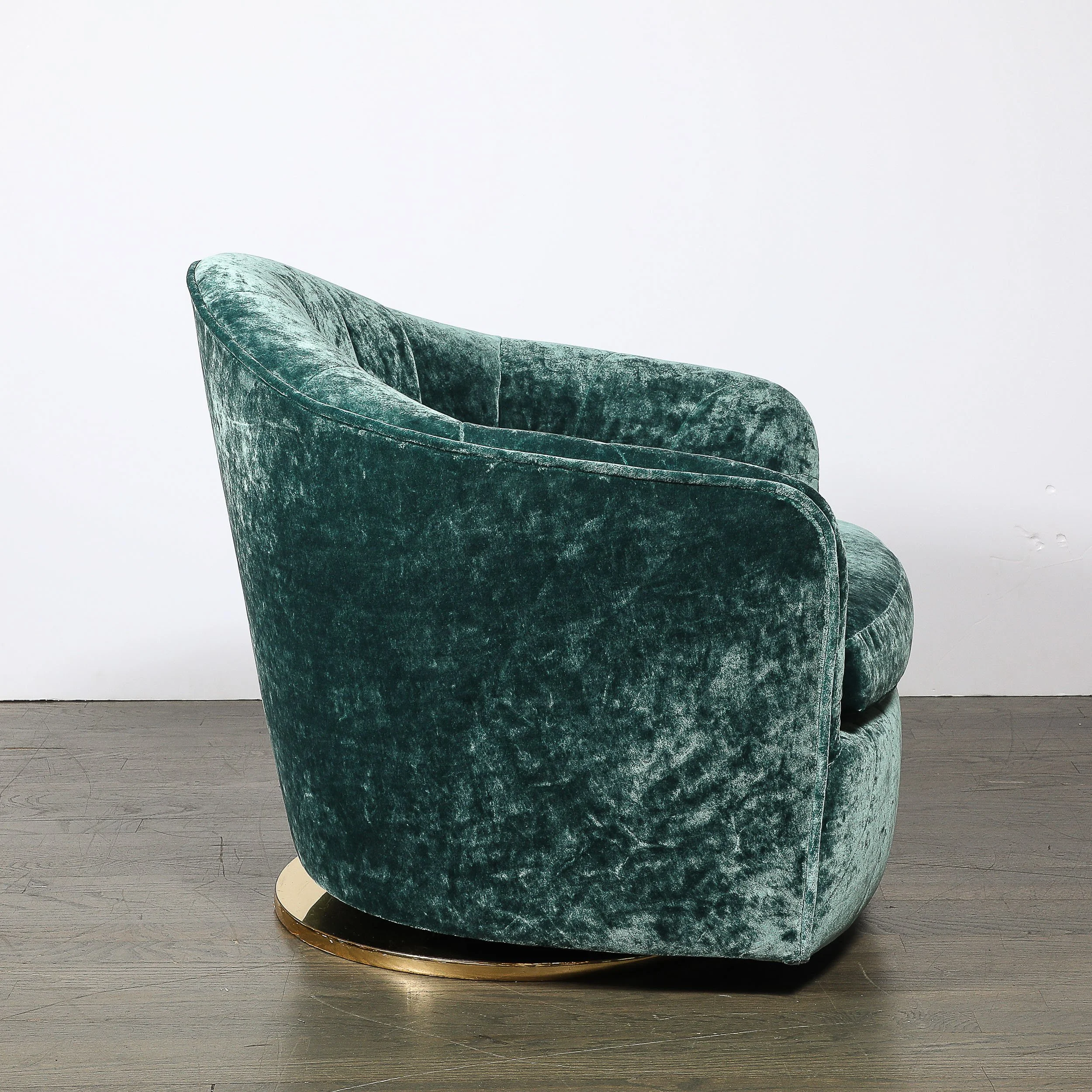 Mid-Century Milo Baughman Swivel Tilt Club Chair W/ Brass Base in Smoked Emerald — image 5