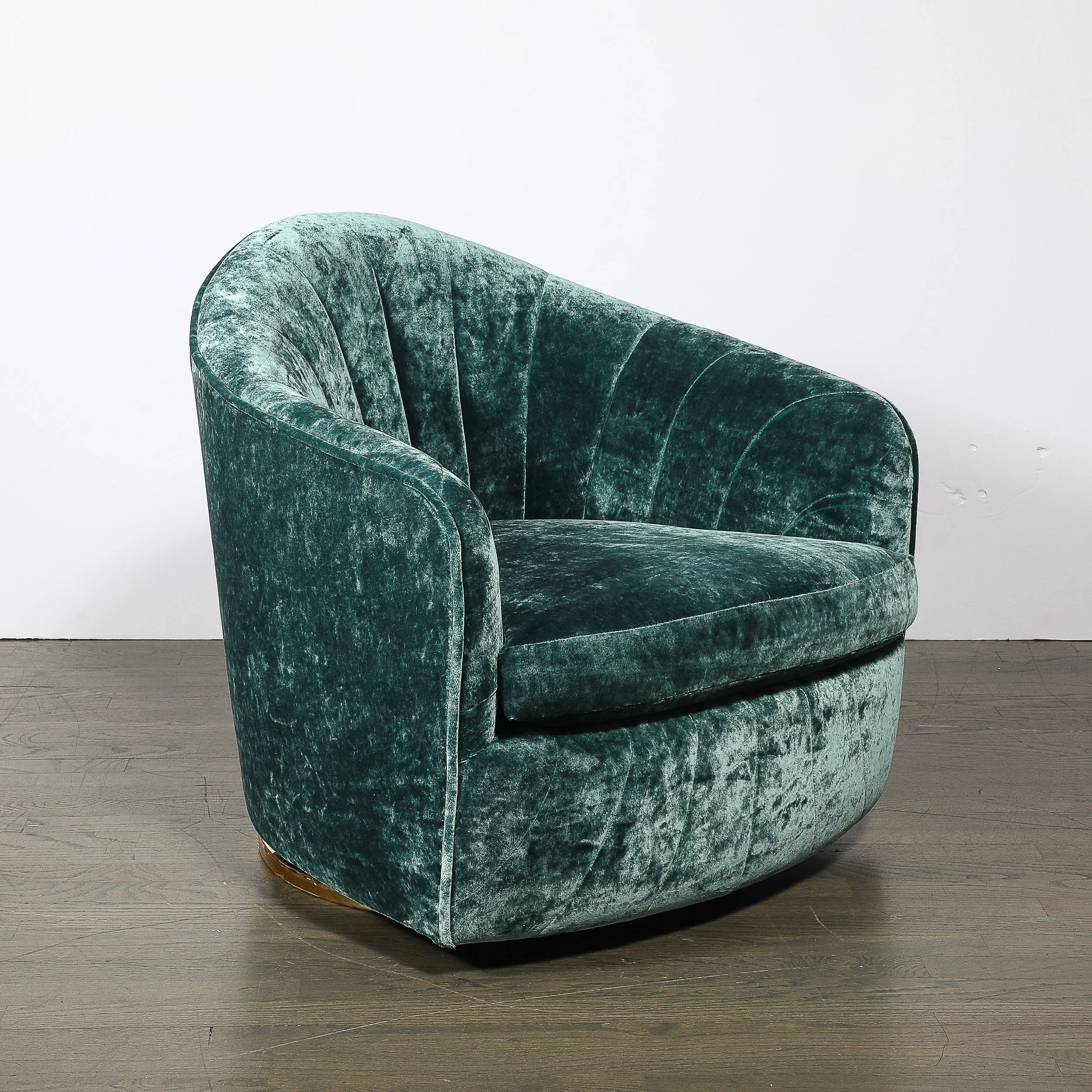 Mid-Century Milo Baughman Swivel Tilt Club Chair W/ Brass Base in Smoked Emerald — image 6