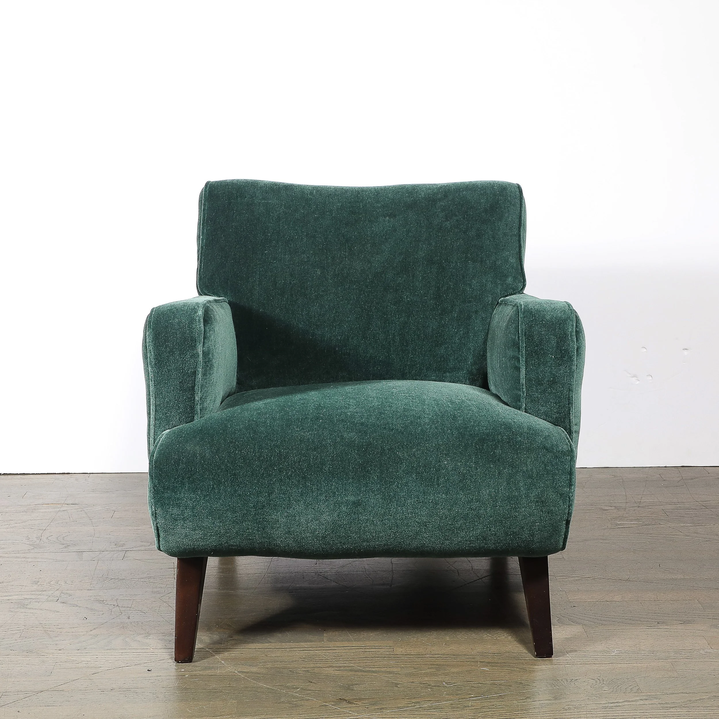 Pair of Mid-Century Curvilinear Green Mohair Lounge Chairs w/ Ebonized Supports — image 2