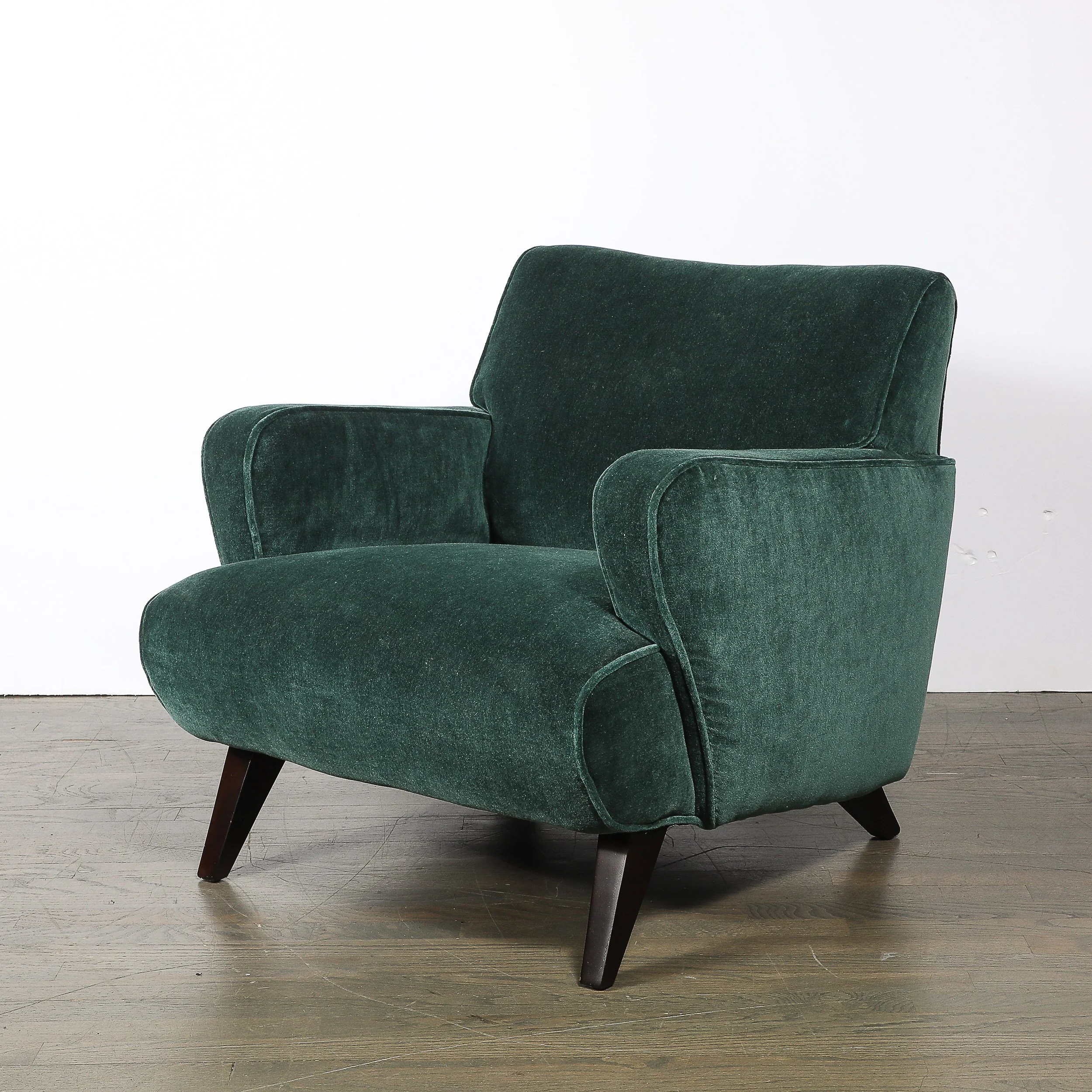 Pair of Mid-Century Curvilinear Green Mohair Lounge Chairs w/ Ebonized Supports — image 4
