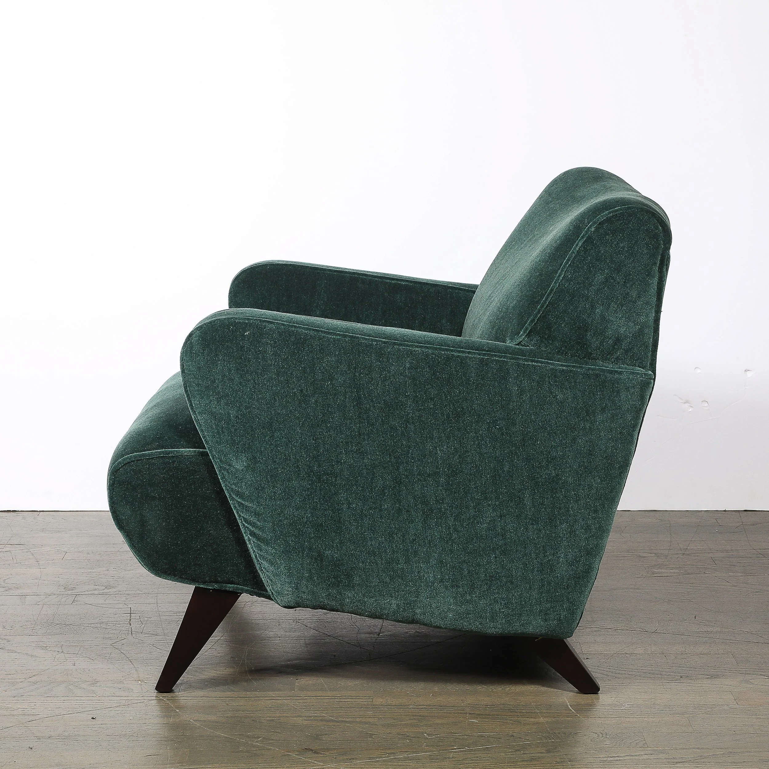 Pair of Mid-Century Curvilinear Green Mohair Lounge Chairs w/ Ebonized Supports — image 6
