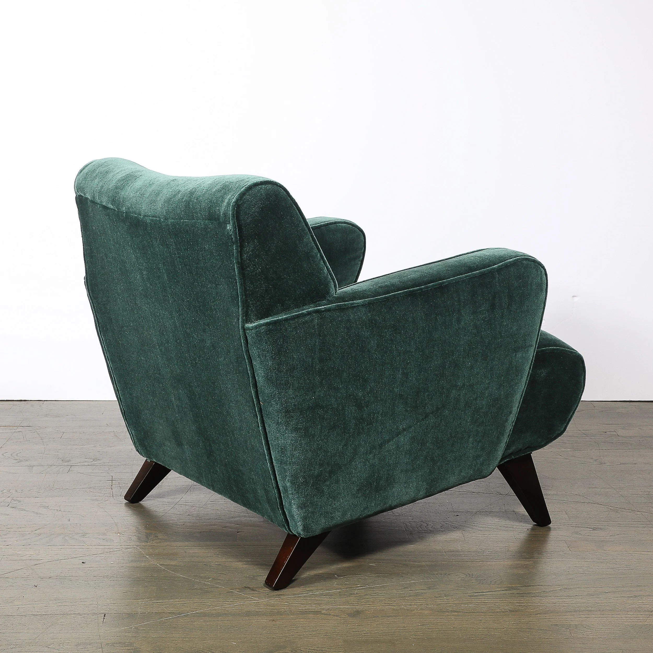 Pair of Mid-Century Curvilinear Green Mohair Lounge Chairs w/ Ebonized Supports — image 9