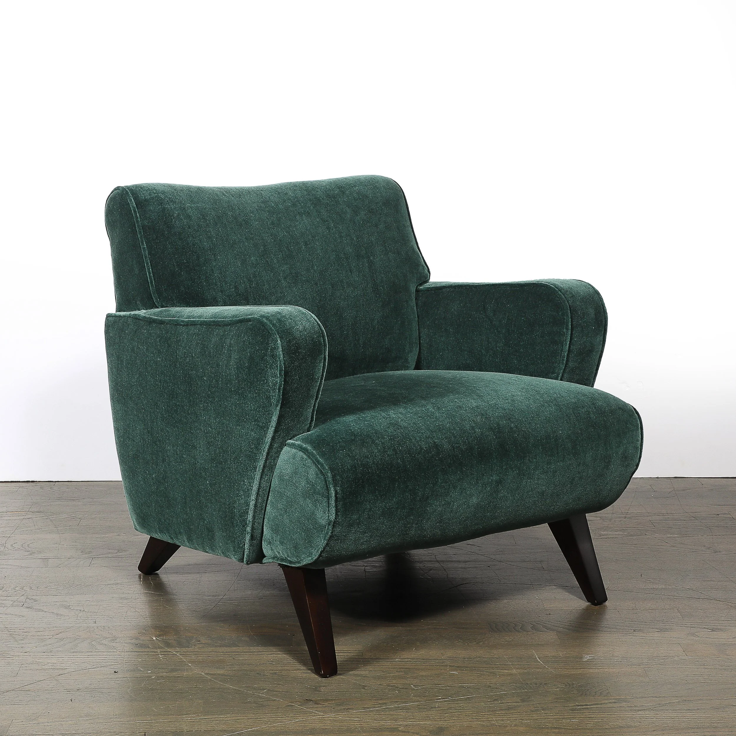 Pair of Mid-Century Curvilinear Green Mohair Lounge Chairs w/ Ebonized Supports — image 11