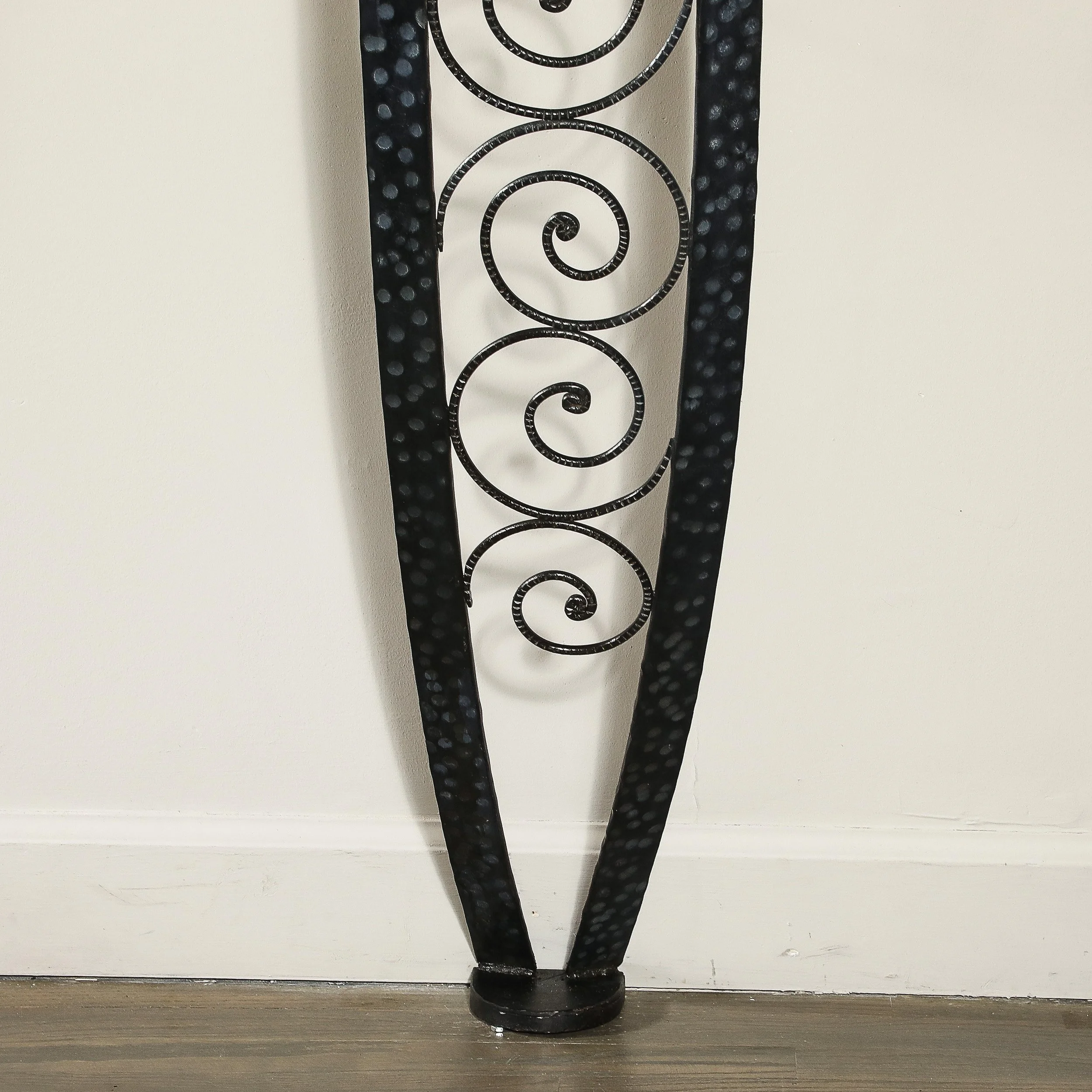 Art Deco Demilune Wrought Iron Spiral Motif & Porto Marble Inset Console Table — image 4