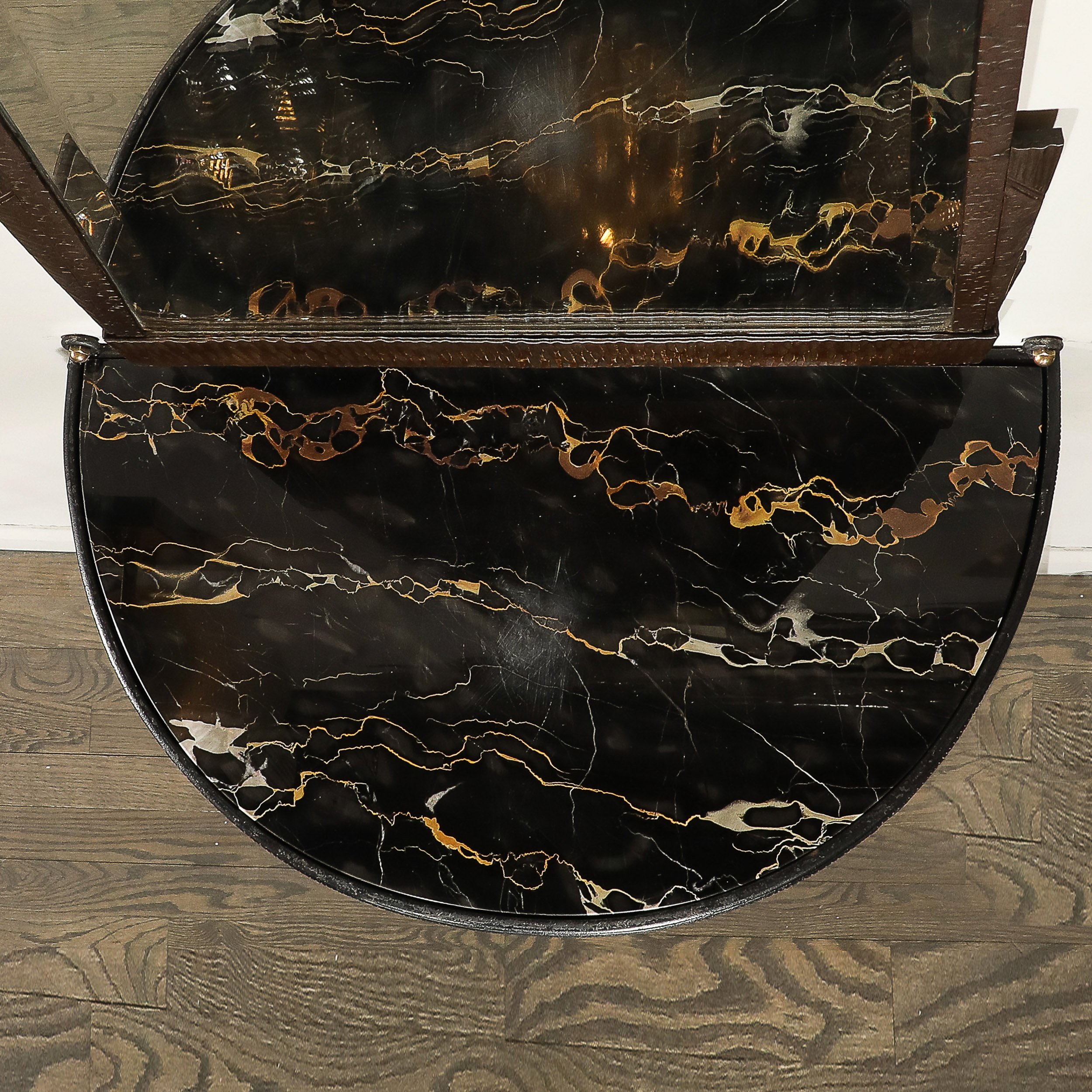 Art Deco Demilune Wrought Iron Spiral Motif & Porto Marble Inset Console Table — image 5