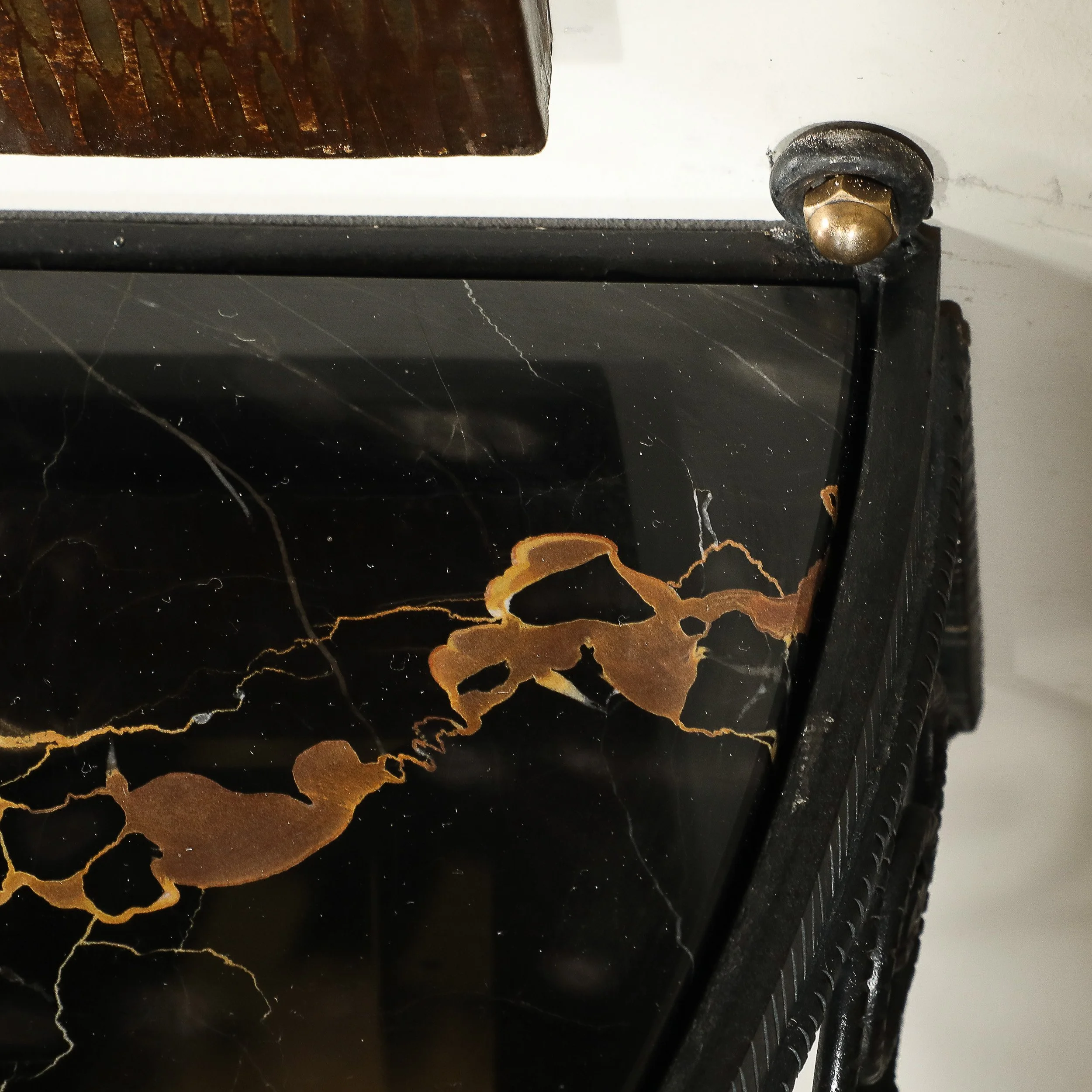 Art Deco Demilune Wrought Iron Spiral Motif & Porto Marble Inset Console Table — image 6