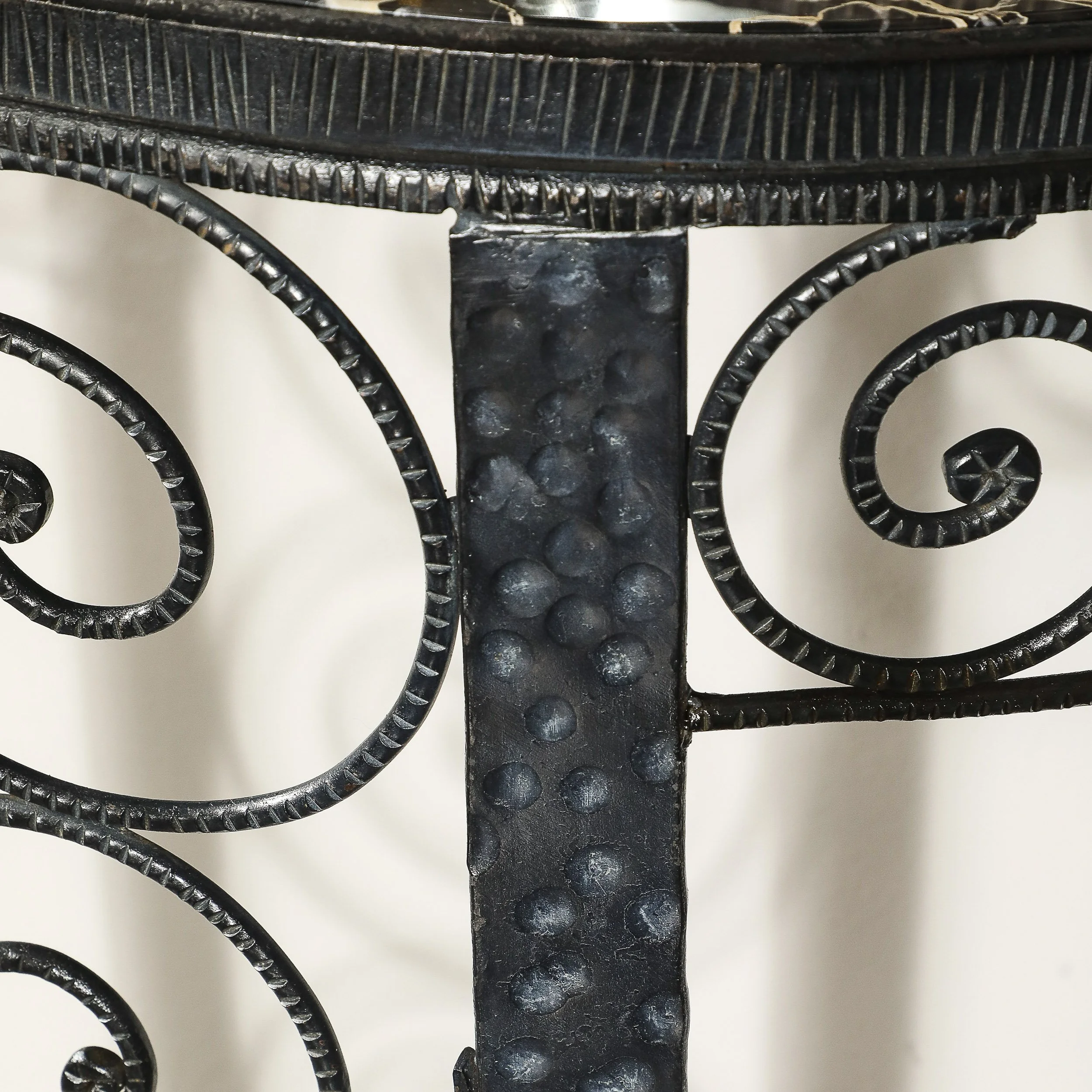 Art Deco Demilune Wrought Iron Spiral Motif & Porto Marble Inset Console Table — image 8