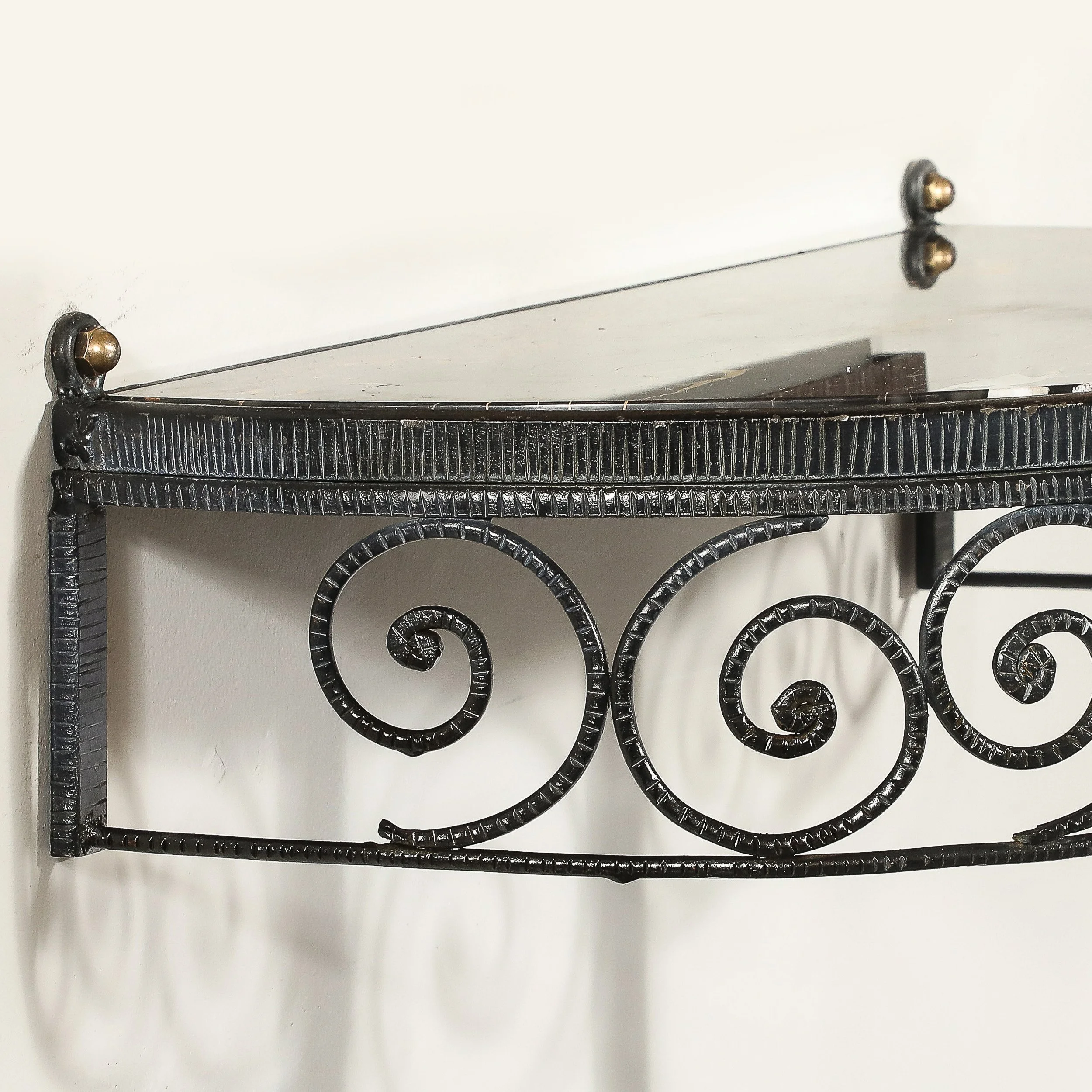Art Deco Demilune Wrought Iron Spiral Motif & Porto Marble Inset Console Table — image 10