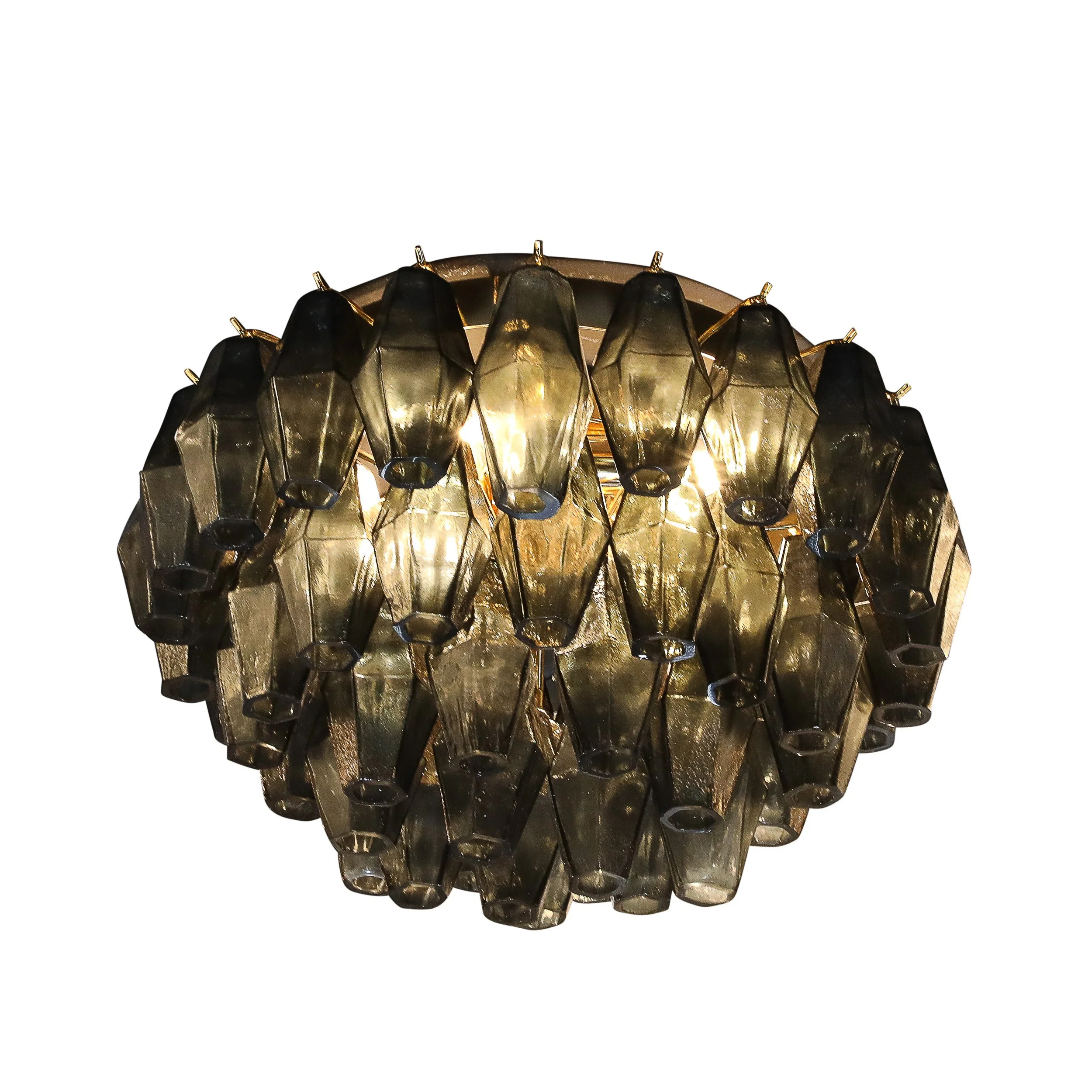 Modernist Handblown Murano Smoked Glass Polyhedral Flush Mount w/ Brass Fittings — image 1