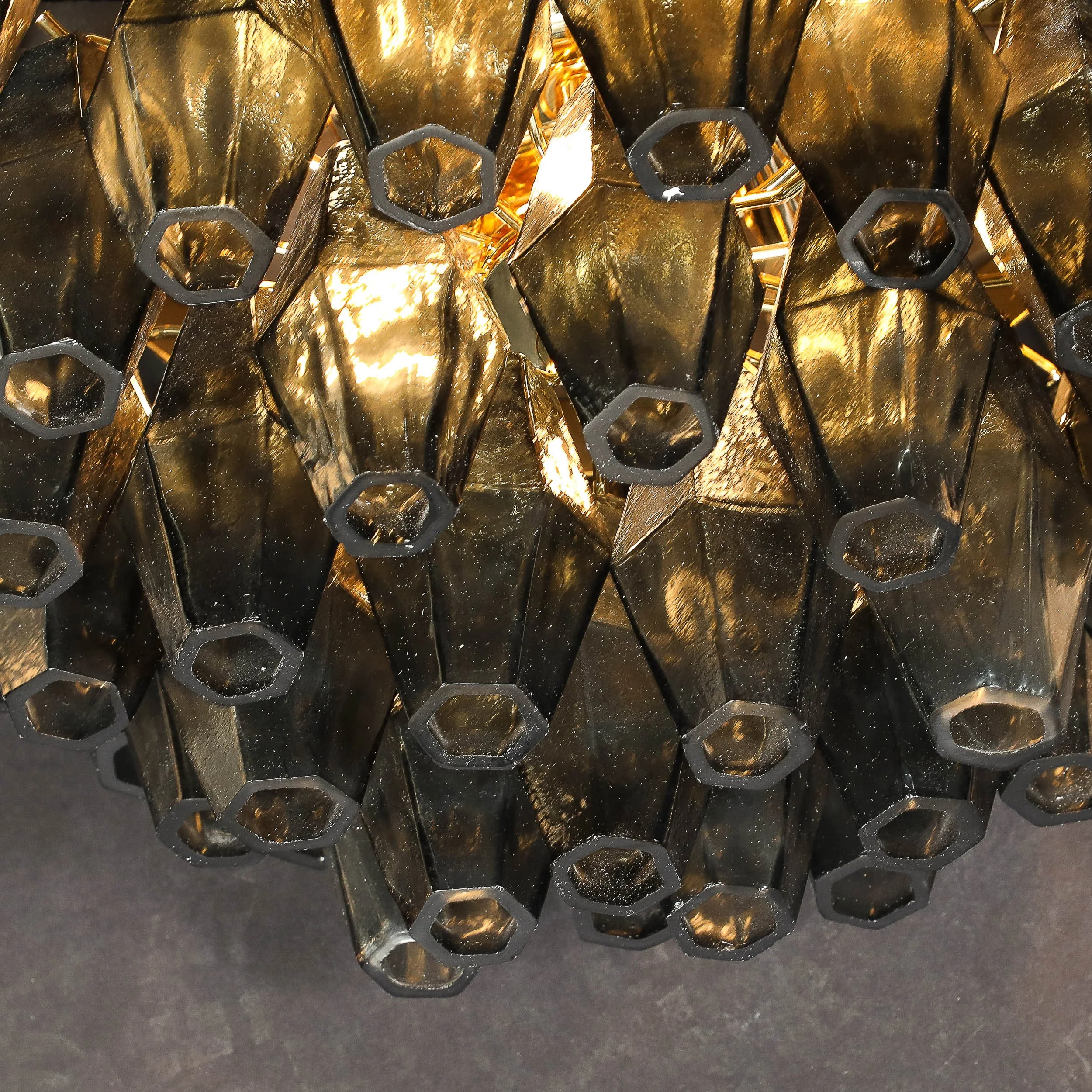 Modernist Handblown Murano Smoked Glass Polyhedral Flush Mount w/ Brass Fittings — image 2