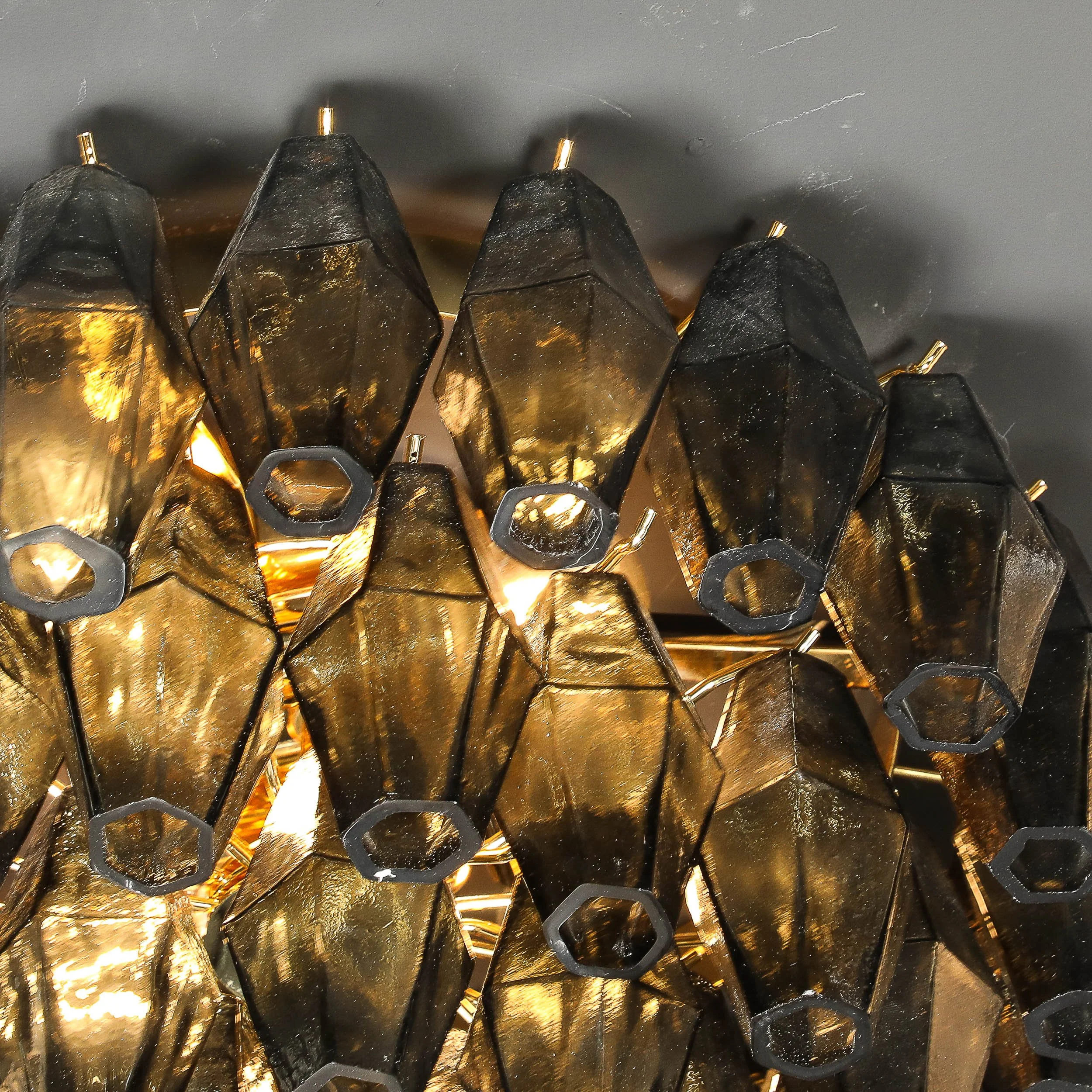 Modernist Handblown Murano Smoked Glass Polyhedral Flush Mount w/ Brass Fittings — image 3