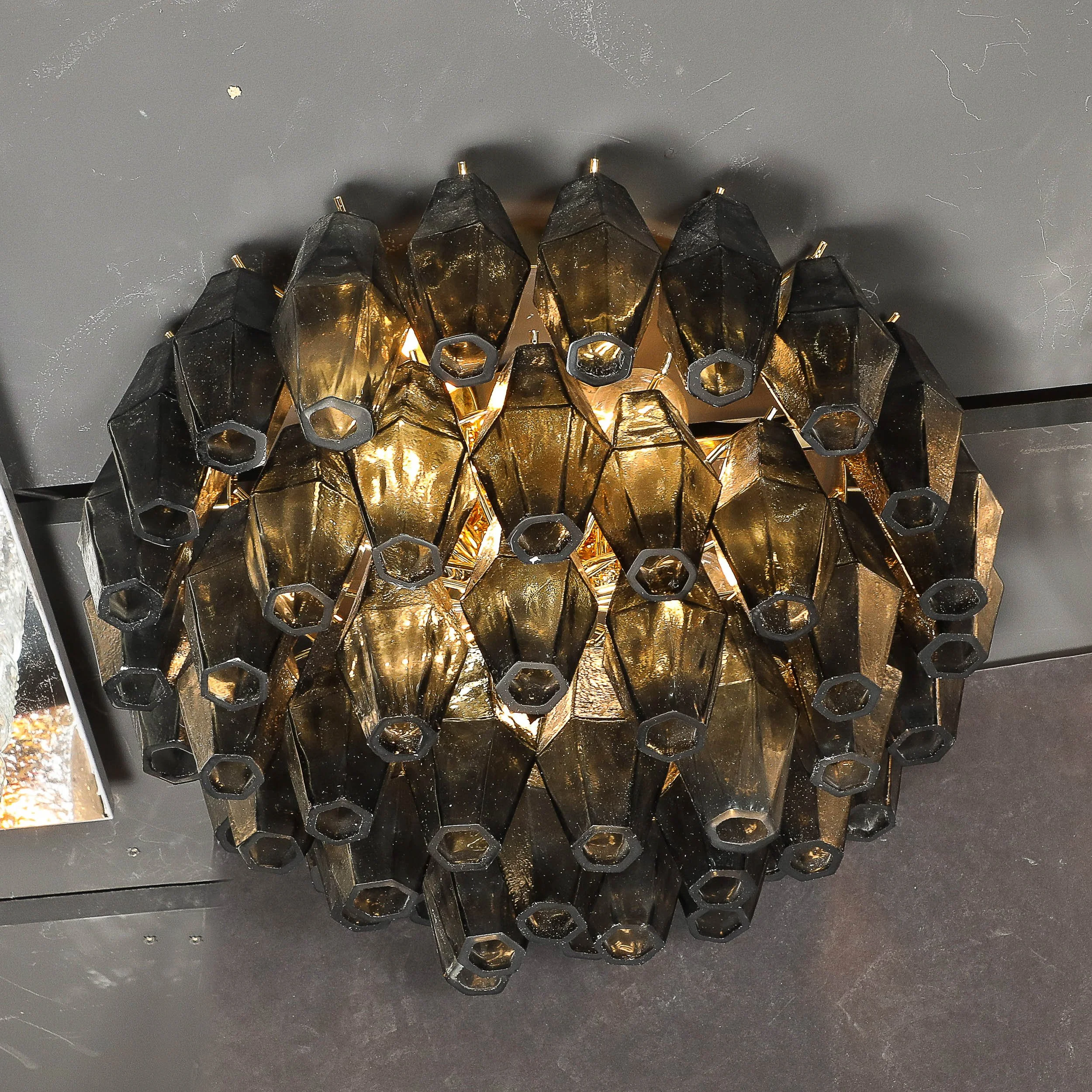 Modernist Handblown Murano Smoked Glass Polyhedral Flush Mount w/ Brass Fittings — image 7