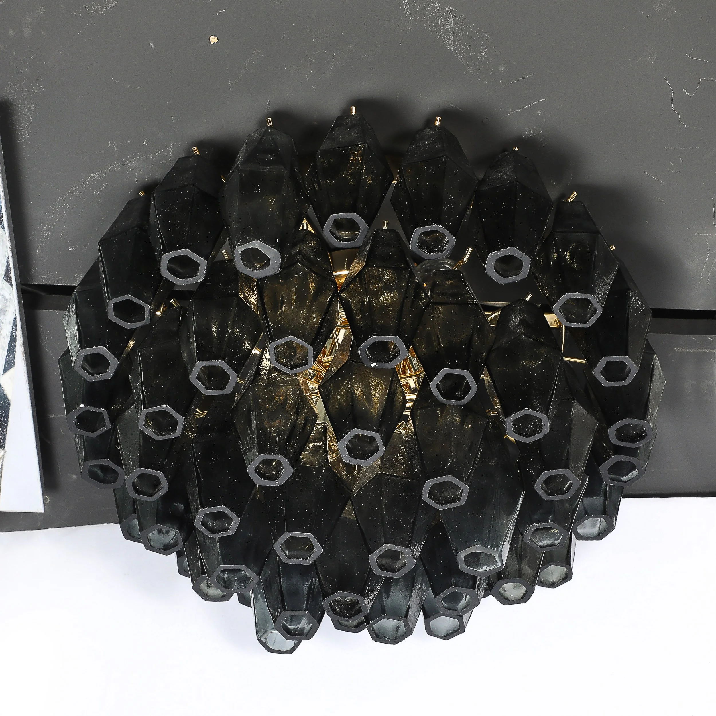 Modernist Handblown Murano Smoked Glass Polyhedral Flush Mount w/ Brass Fittings — image 8