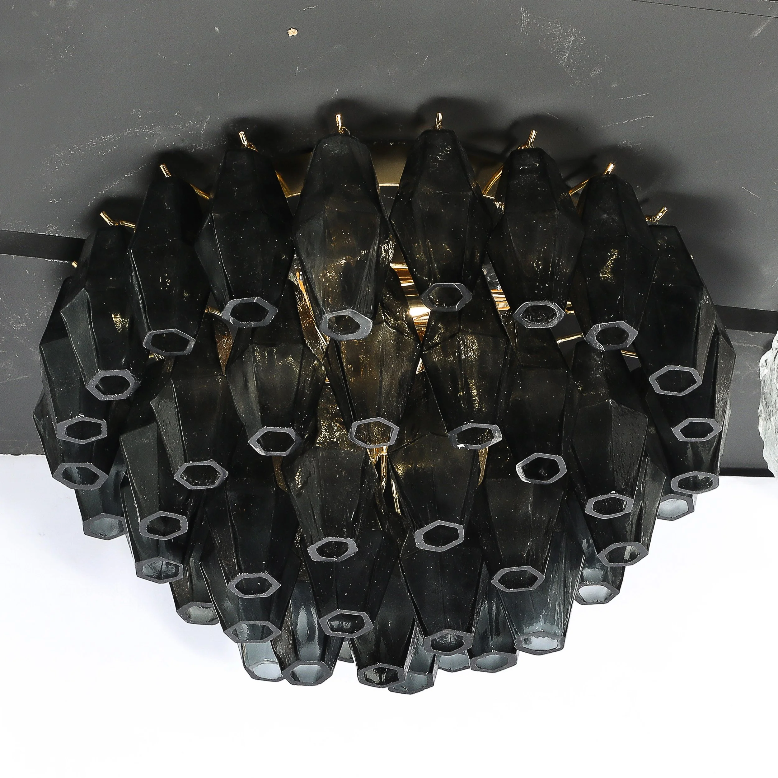 Modernist Handblown Murano Smoked Glass Polyhedral Flush Mount w/ Brass Fittings — image 9