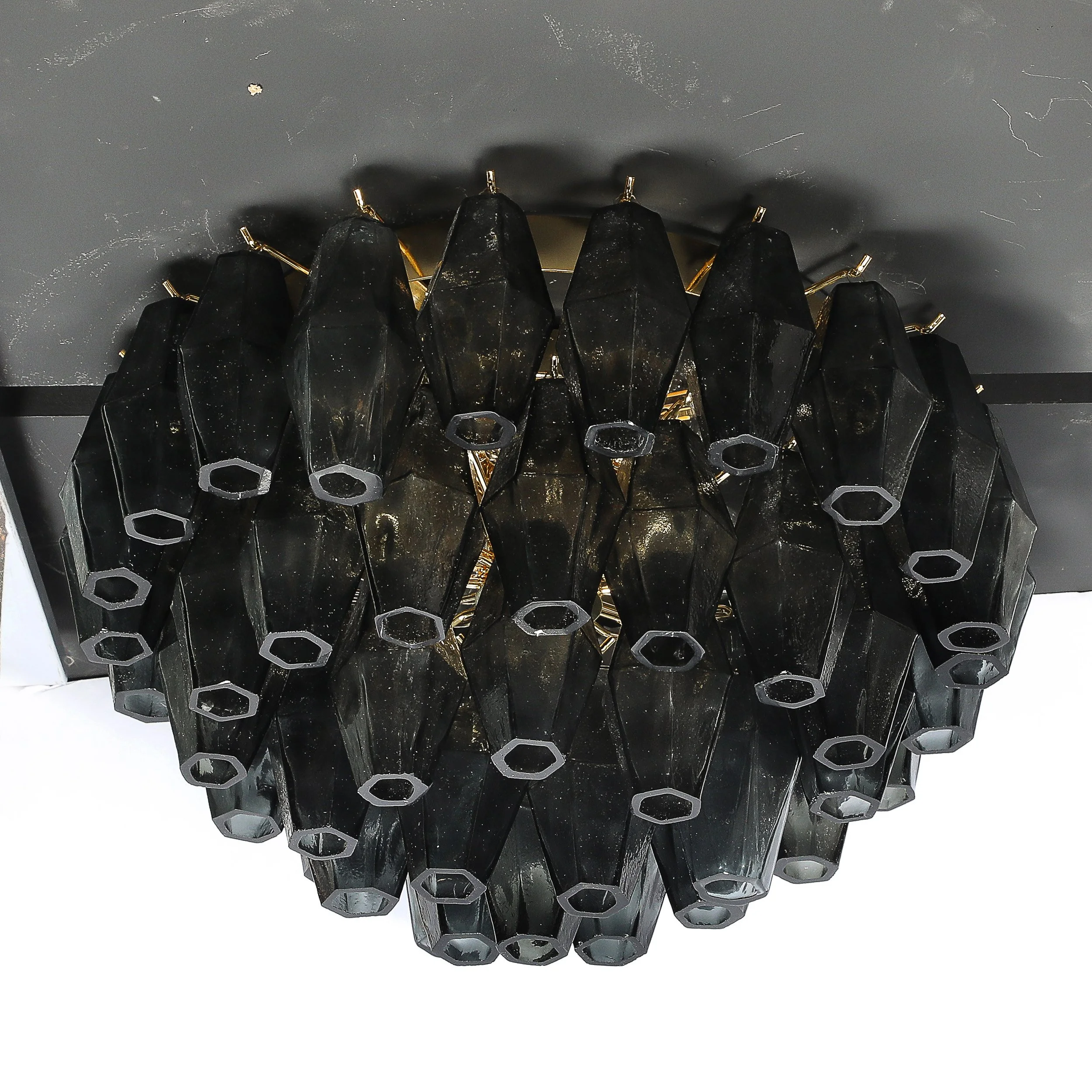 Modernist Handblown Murano Smoked Glass Polyhedral Flush Mount w/ Brass Fittings — image 10