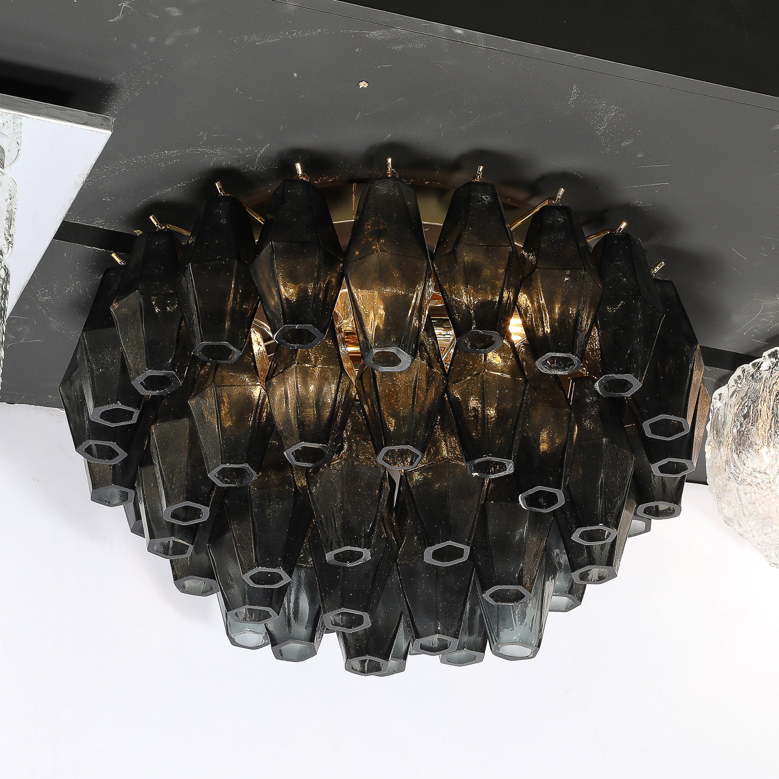 Modernist Handblown Murano Smoked Glass Polyhedral Flush Mount w/ Brass Fittings — image 11