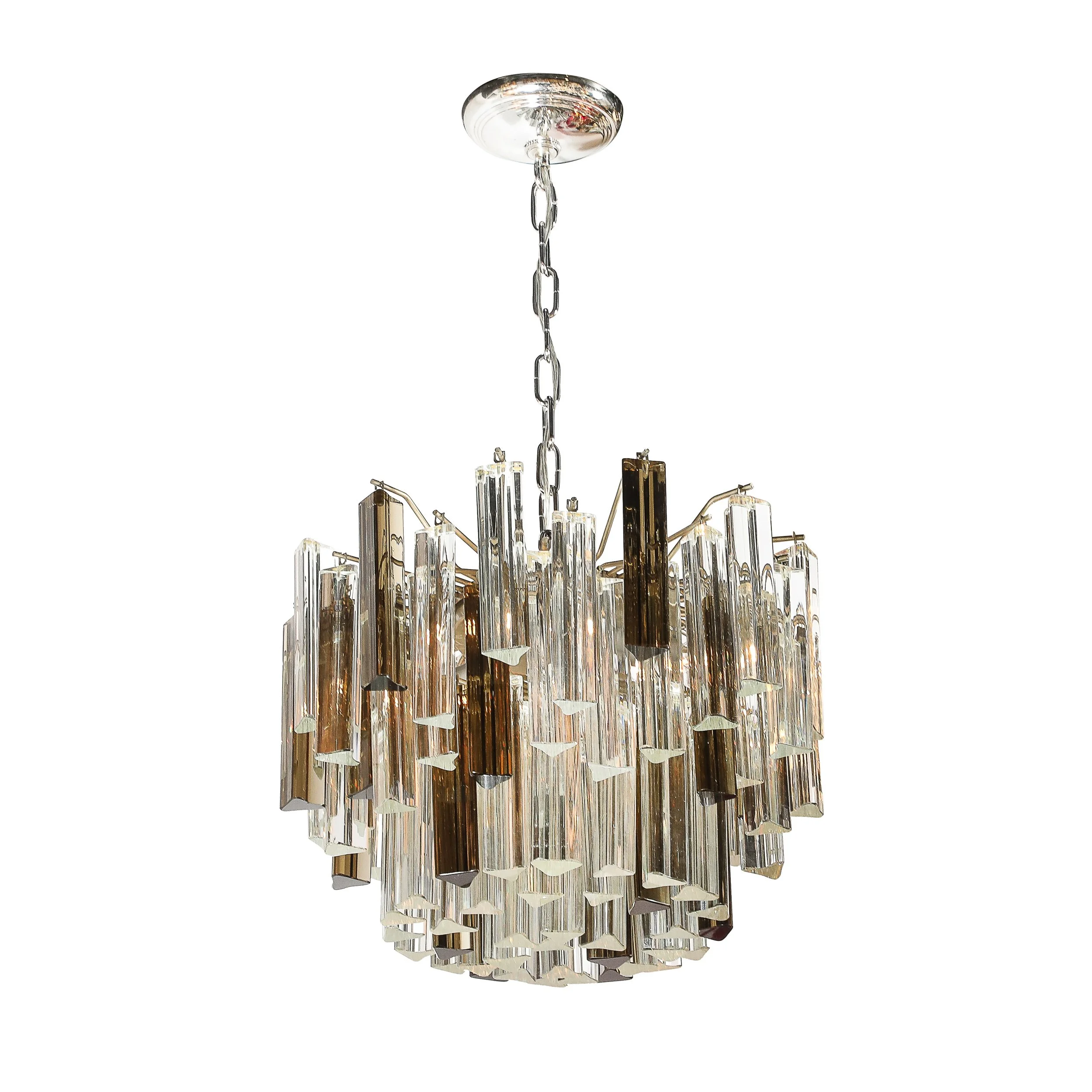 Mid-Century Modernist Hand-Blown Murano Mixed Glass Camer Triedre Chandelier — image 1