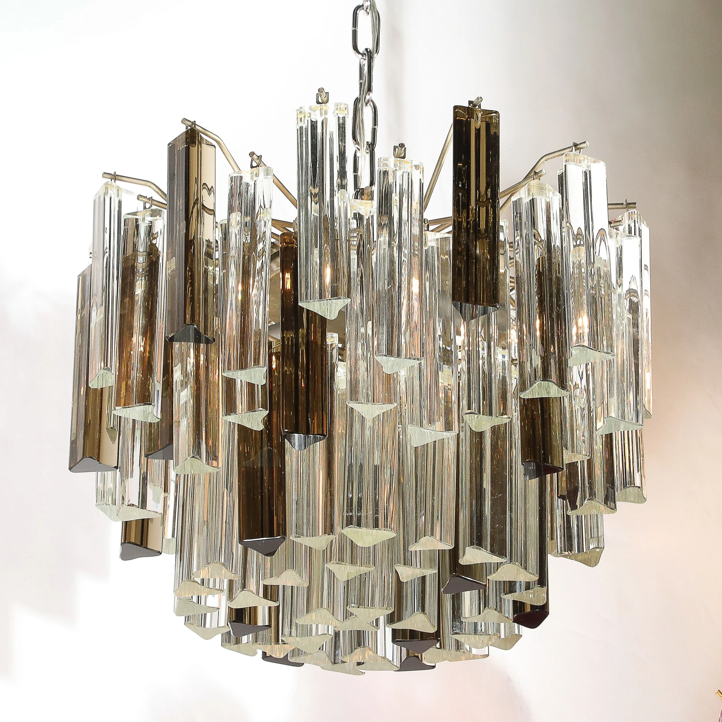 Mid-Century Modernist Hand-Blown Murano Mixed Glass Camer Triedre Chandelier — image 2