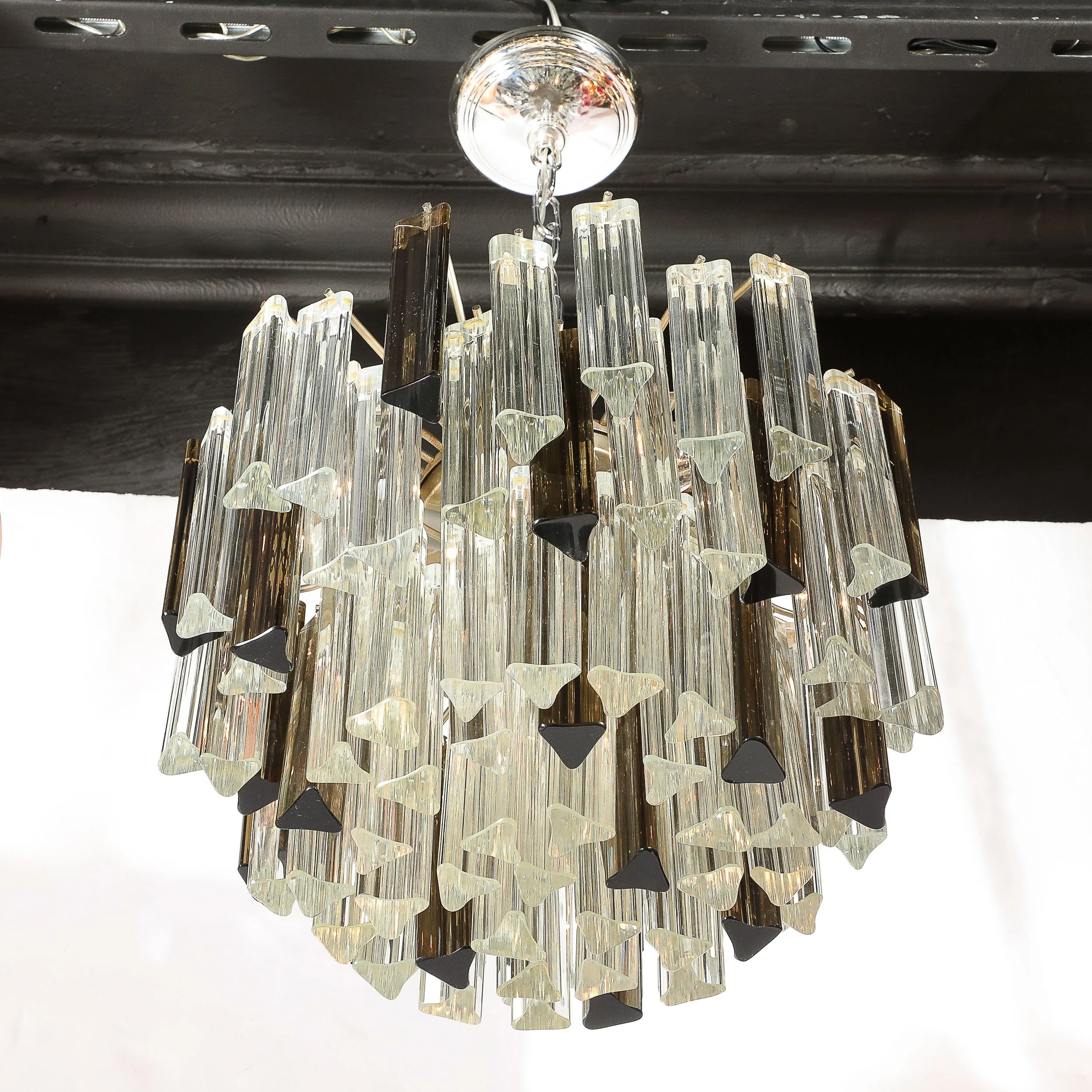 Mid-Century Modernist Hand-Blown Murano Mixed Glass Camer Triedre Chandelier — image 3