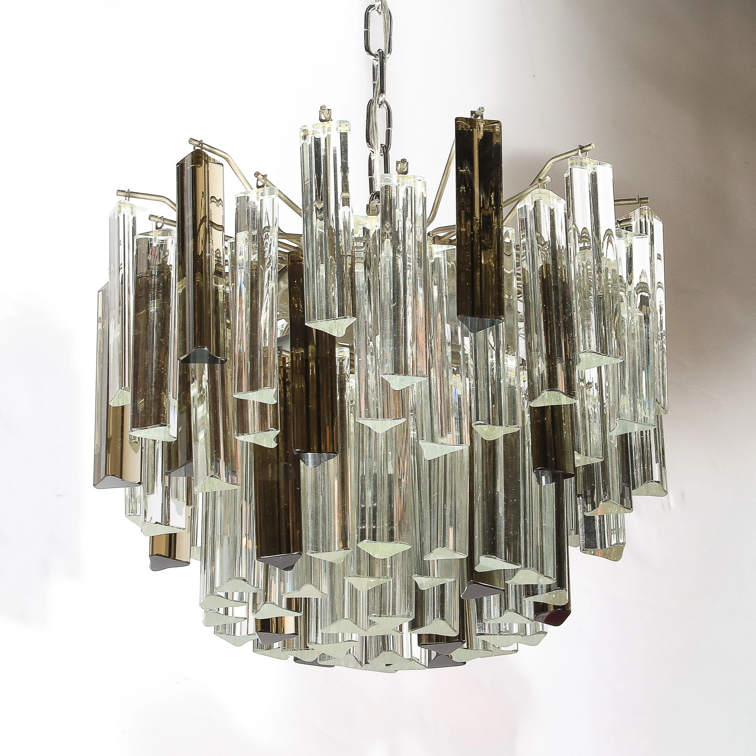 Mid-Century Modernist Hand-Blown Murano Mixed Glass Camer Triedre Chandelier — image 8