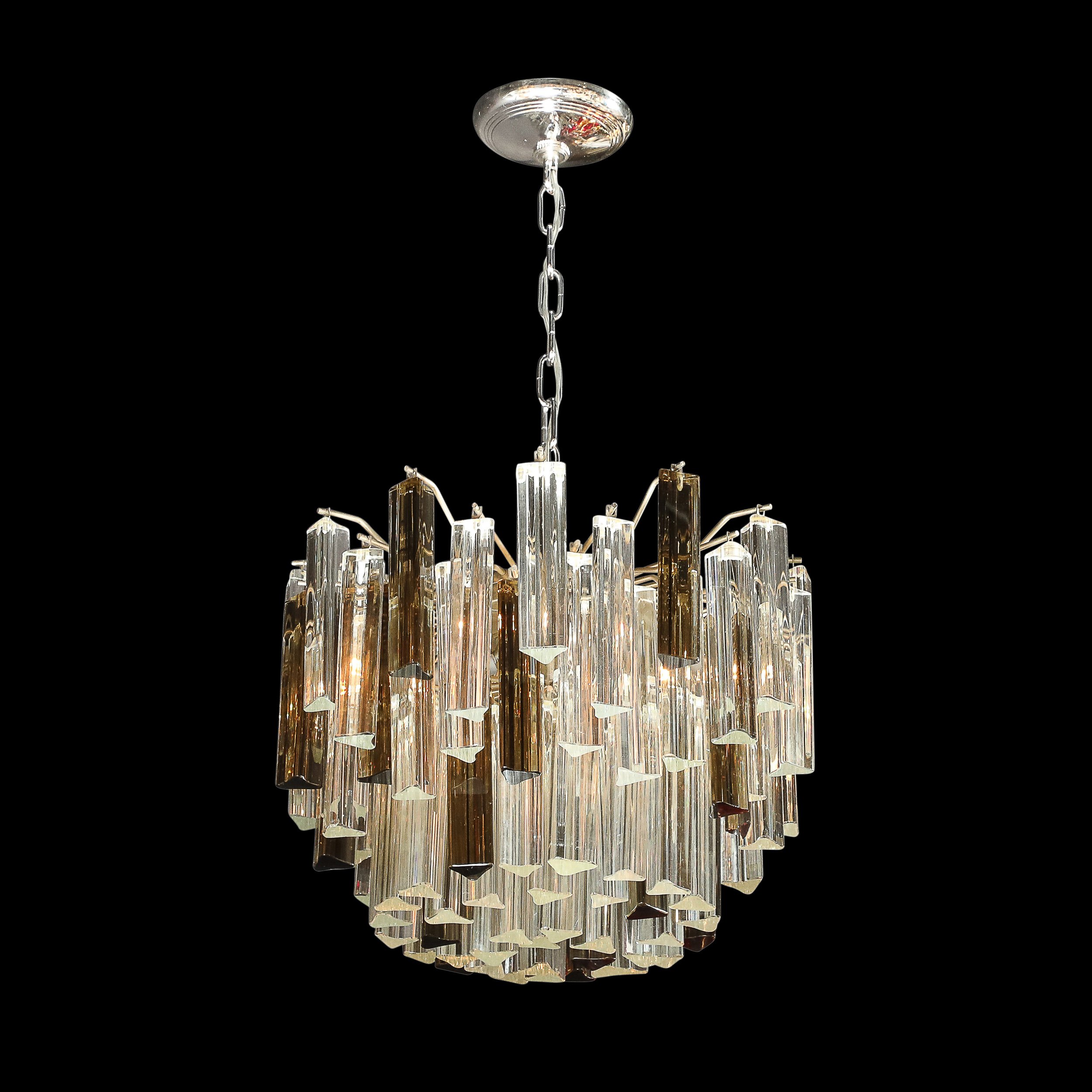Mid-Century Modernist Hand-Blown Murano Mixed Glass Camer Triedre Chandelier — image 11