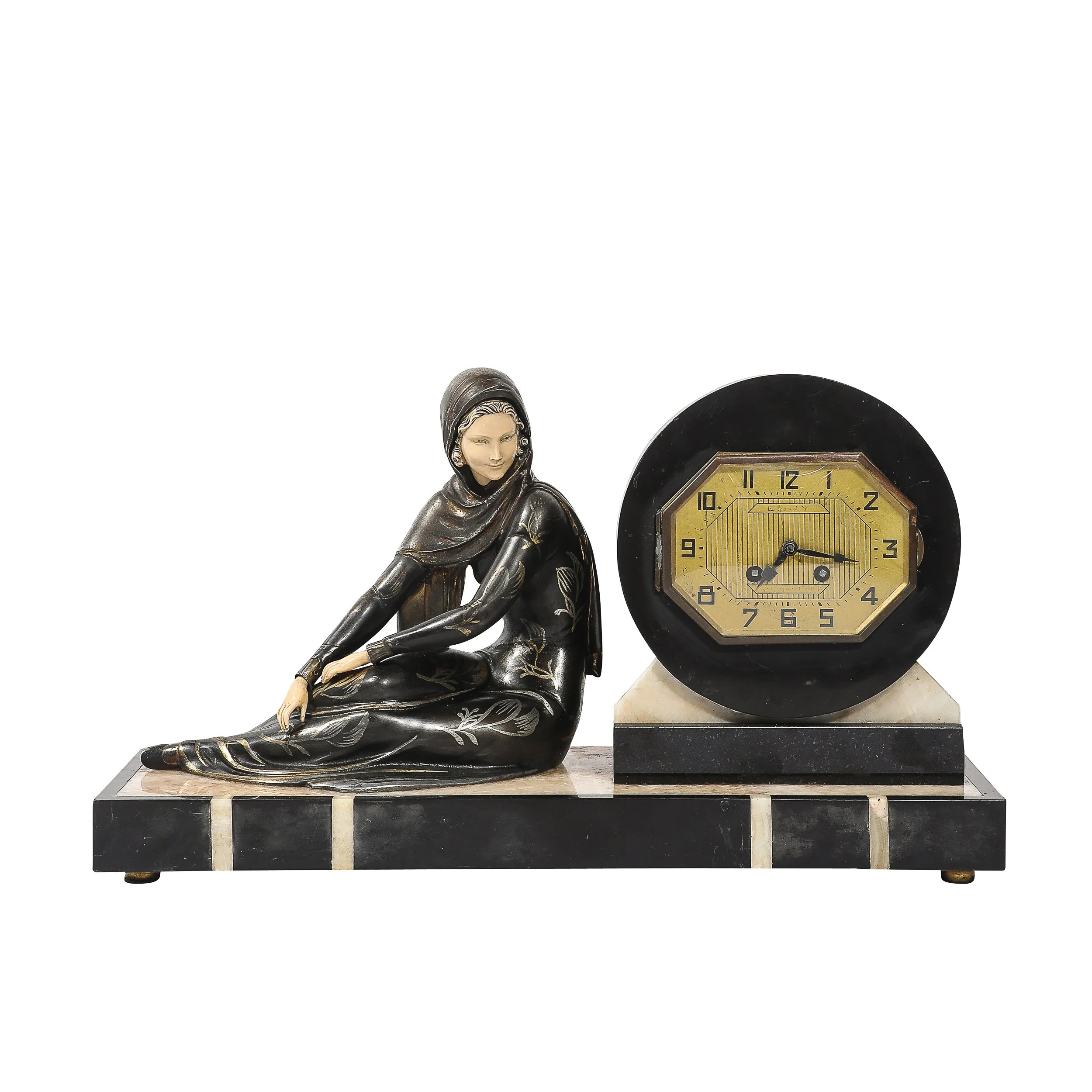 Art Deco Emoy Mantelpiece Clock with Seated Flapper in the Manner of Chiparus — image 1