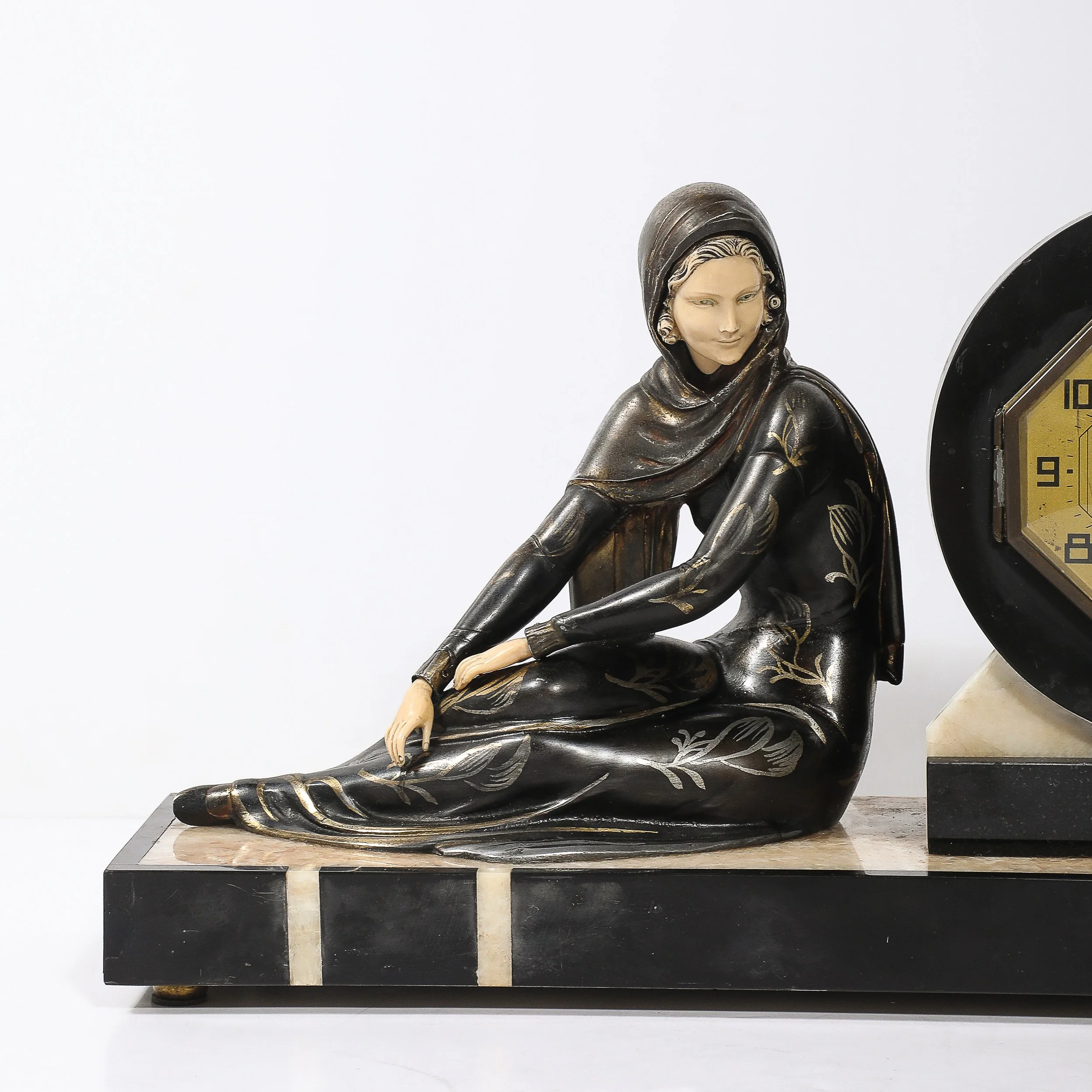 Art Deco Emoy Mantelpiece Clock with Seated Flapper in the Manner of Chiparus — image 2