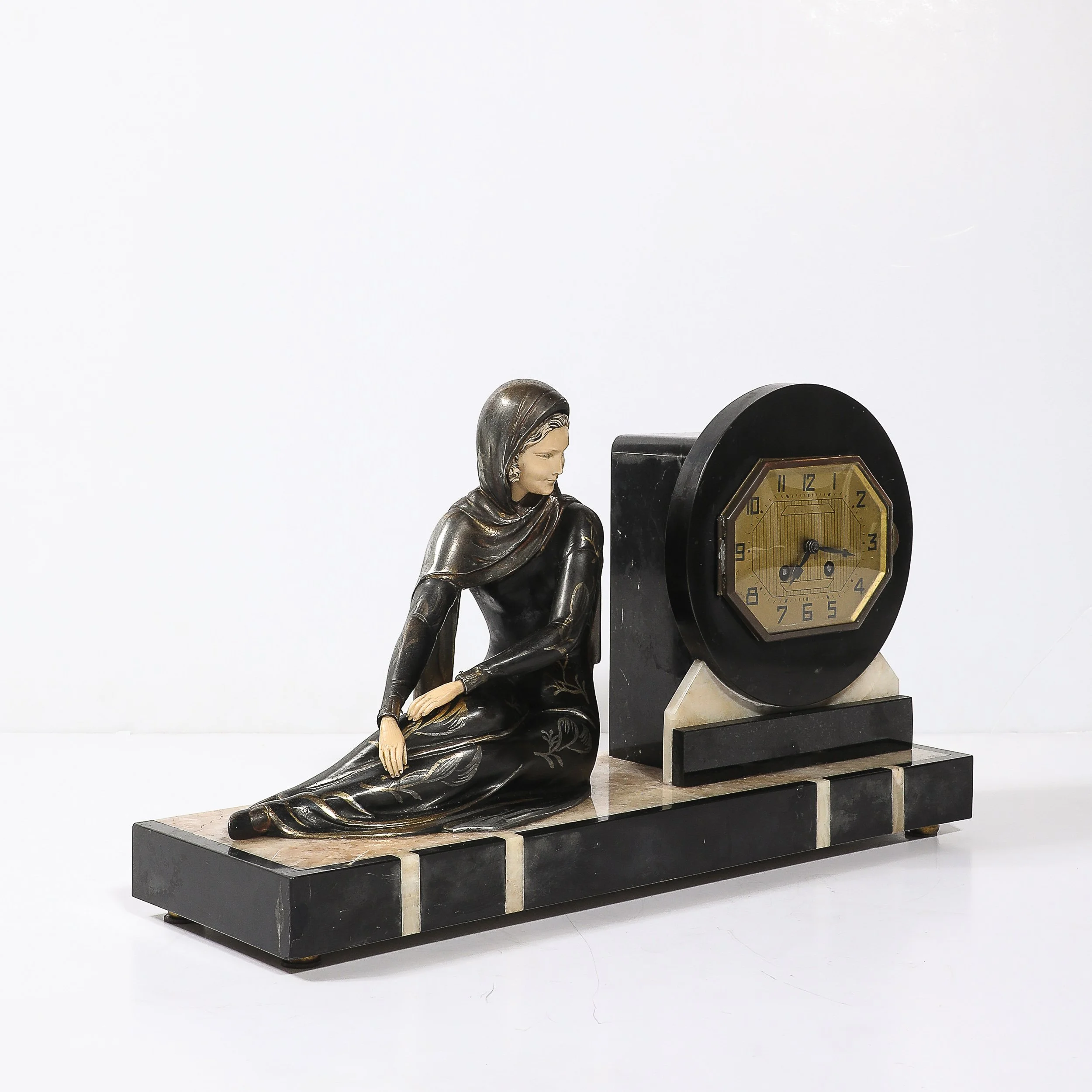 Art Deco Emoy Mantelpiece Clock with Seated Flapper in the Manner of Chiparus — image 8